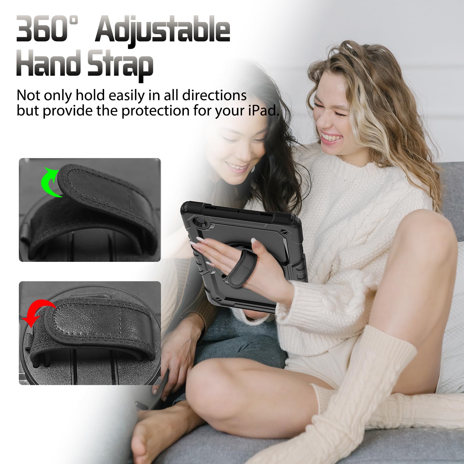 SIBEITU 360 Rotating Protective Case for Samsung Galaxy Tab A8 10.5 Inch 2022 (SM-X200/X205/X207) - Includes Screen Protector, Pencil Holder, Adjustable Stand & Hand Strap | Perfect for Work, School & Travel