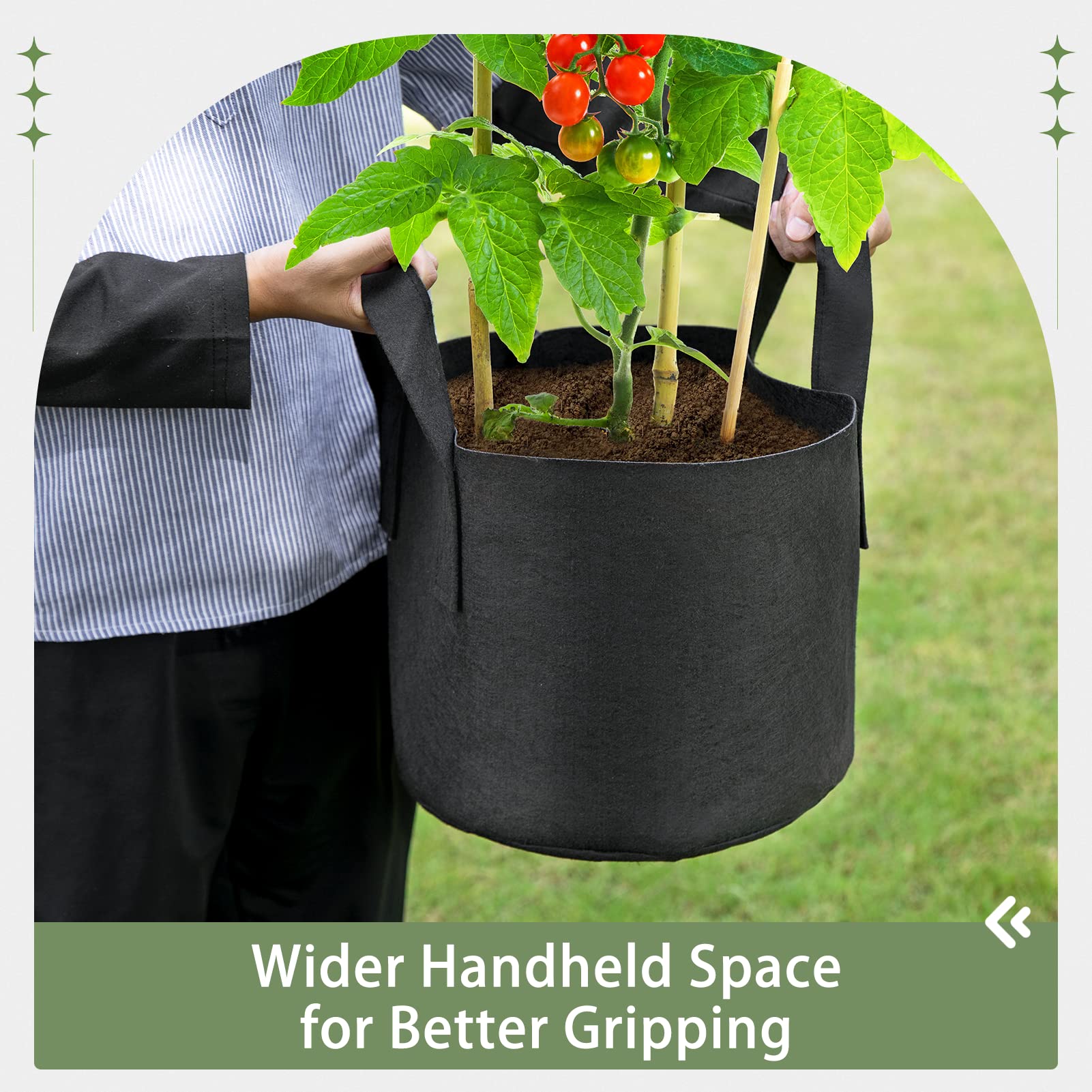 GreatBuddy 7 Gallon Grow Bags 6-Pack - Heavy Duty Fabric Plant Pots with Sturdy Handles & Reinforced Stitching - Includes Free Plant Labels - Ideal for Indoor/Outdoor Gardening, Vegetables, Herbs & Flowers