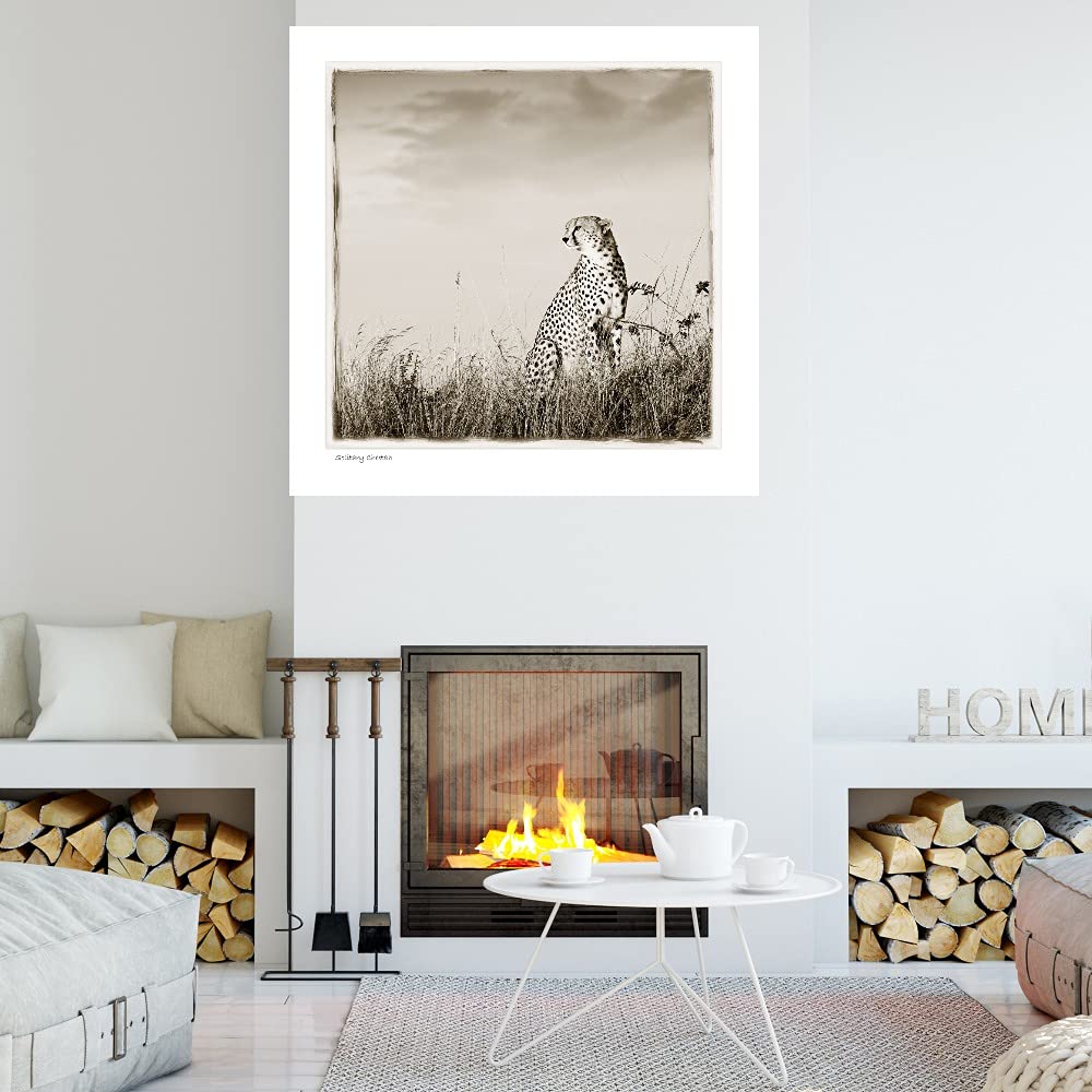 Solitary Cheetah Fine Art Canvas Print - Premium Wildlife Wall Decor by Artist Tiedge - 37x37 Inches - Ready to Hang for Living Room, Bedroom, Office & More - Perfect for Nature Lovers & Safari-Themed Interiors