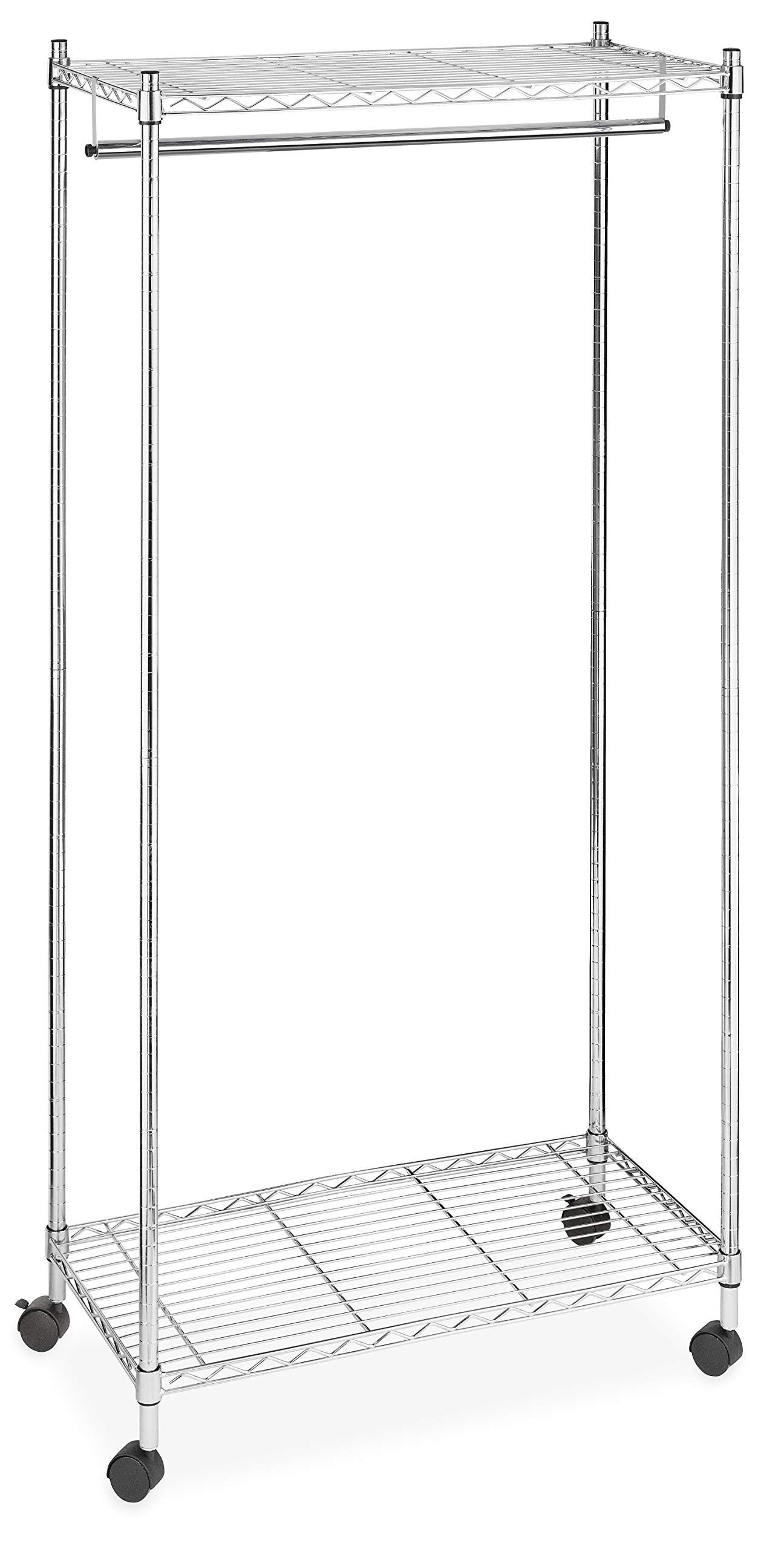 Whitmor Supreme Garment Rack - Heavy Duty Double Shelf Rolling Clothes Organizer with Chrome Finish - Perfect for Closet Organization, Laundry Room, and Small Space Storage