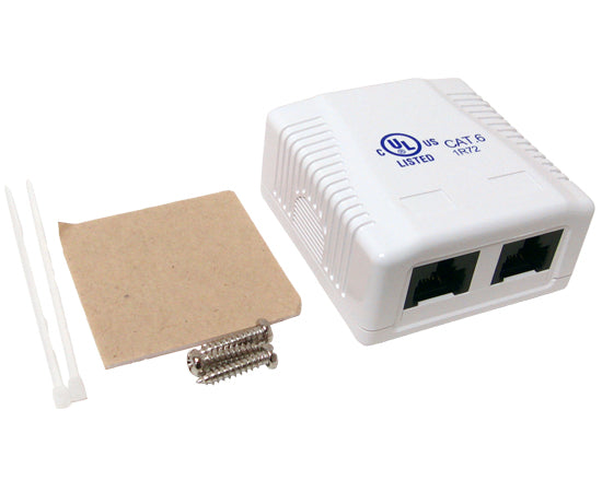 CAT6 Surface Mount Box - 1 Port & 2 Port Pre-Wired Ethernet Jack, Universal White Enclosure for Home & Office Network Installation