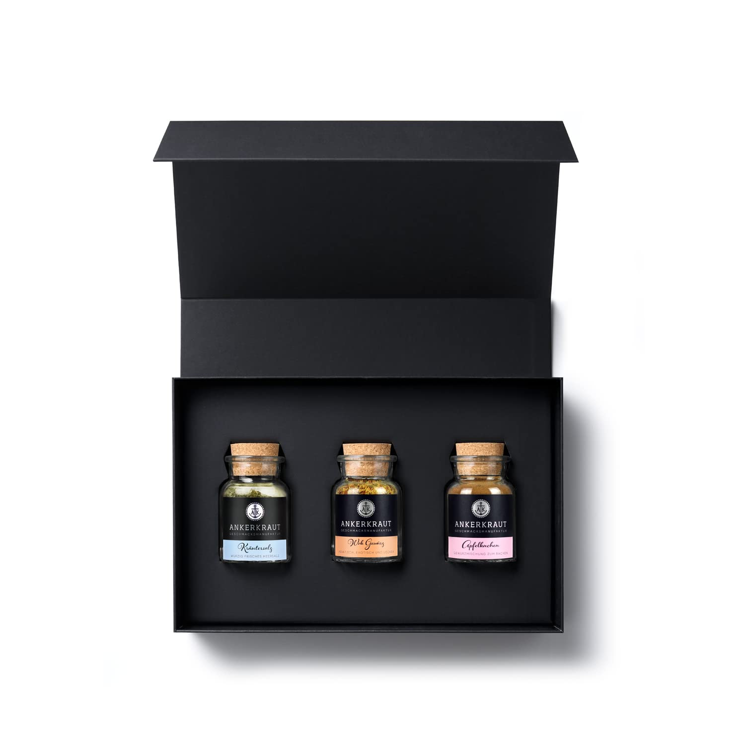 Ankerkraut Premium Gift Set for Herbs & Spices Lovers - Gourmet Salt, Wok Seasoning & Apple Pie Spice - Perfect Gift for Friends & Family - Deluxe Box with Ribbon - Ideal for Cooking, Baking & Home Decor