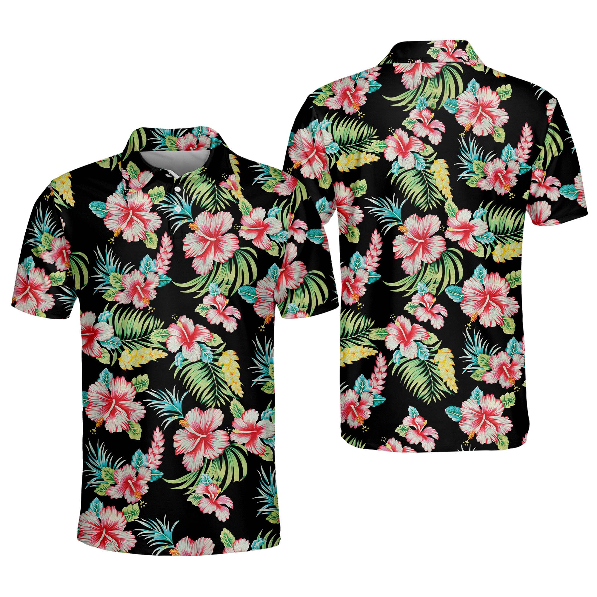 LASFOUR Men's Floral Golf Polo Shirts - Tropical Short Sleeve Dry Fit Performance Shirt for Golf & Summer Outdoor Activities