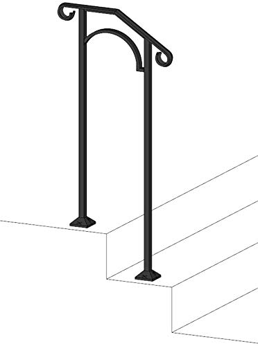 Fortin Ironworks Matte Black Wrought Iron Handrails - Outdoor Stair Railing for Steps, DIY Handrail Arch #1 (Fits One Stair Riser) - Perfect for Porch, Deck, and Garden Safety