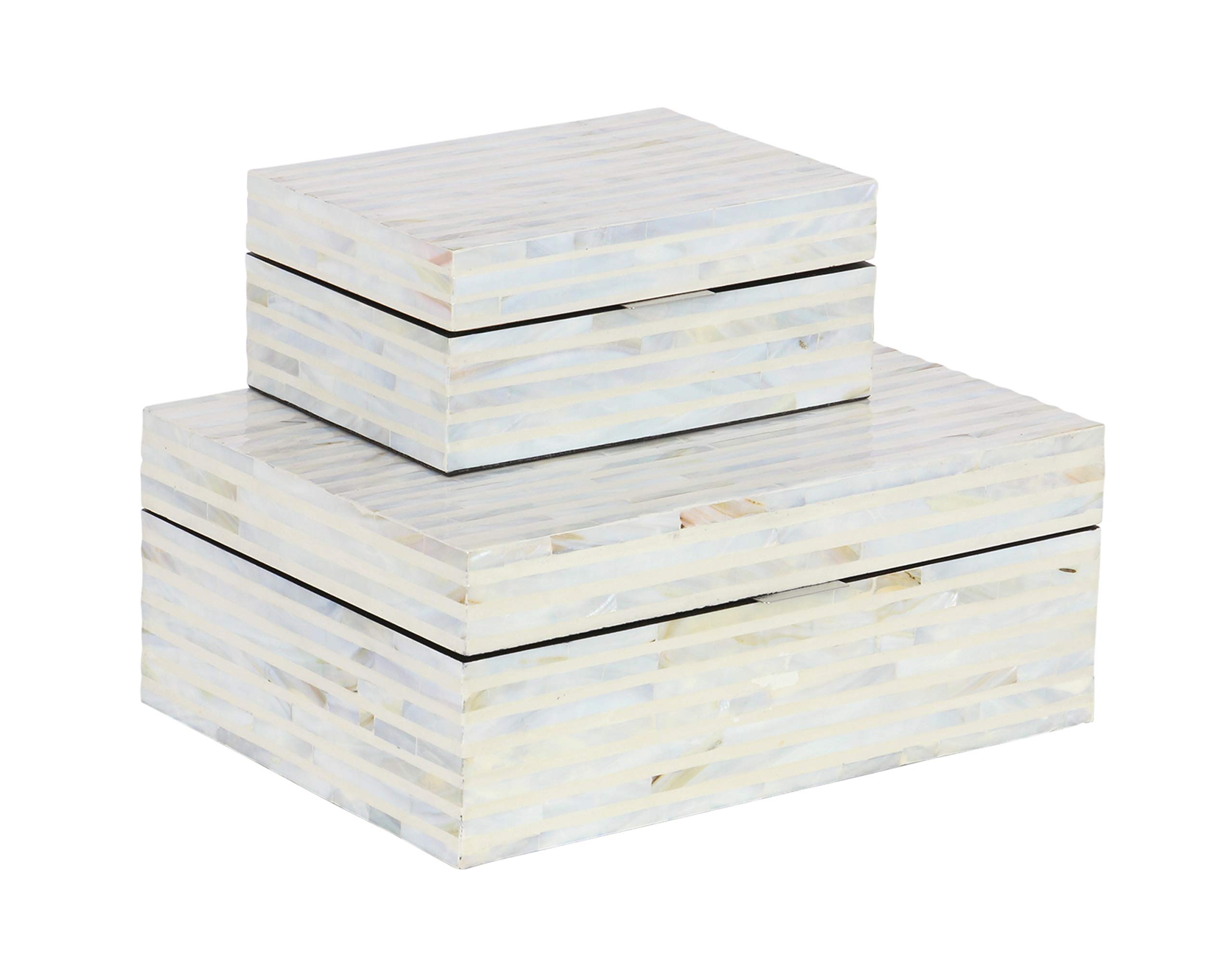 Deco 79 Mother of Pearl Shell Handmade Decorative Storage Box Set of 2 - 12
