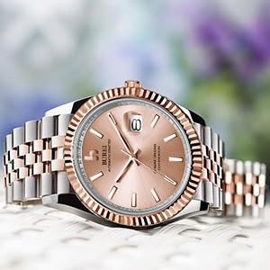BUREI Men's Luxury Stainless Steel Waterproof Watch with Sapphire Crystal - Classic Analog Date Display for Business, Formal & Casual Wear