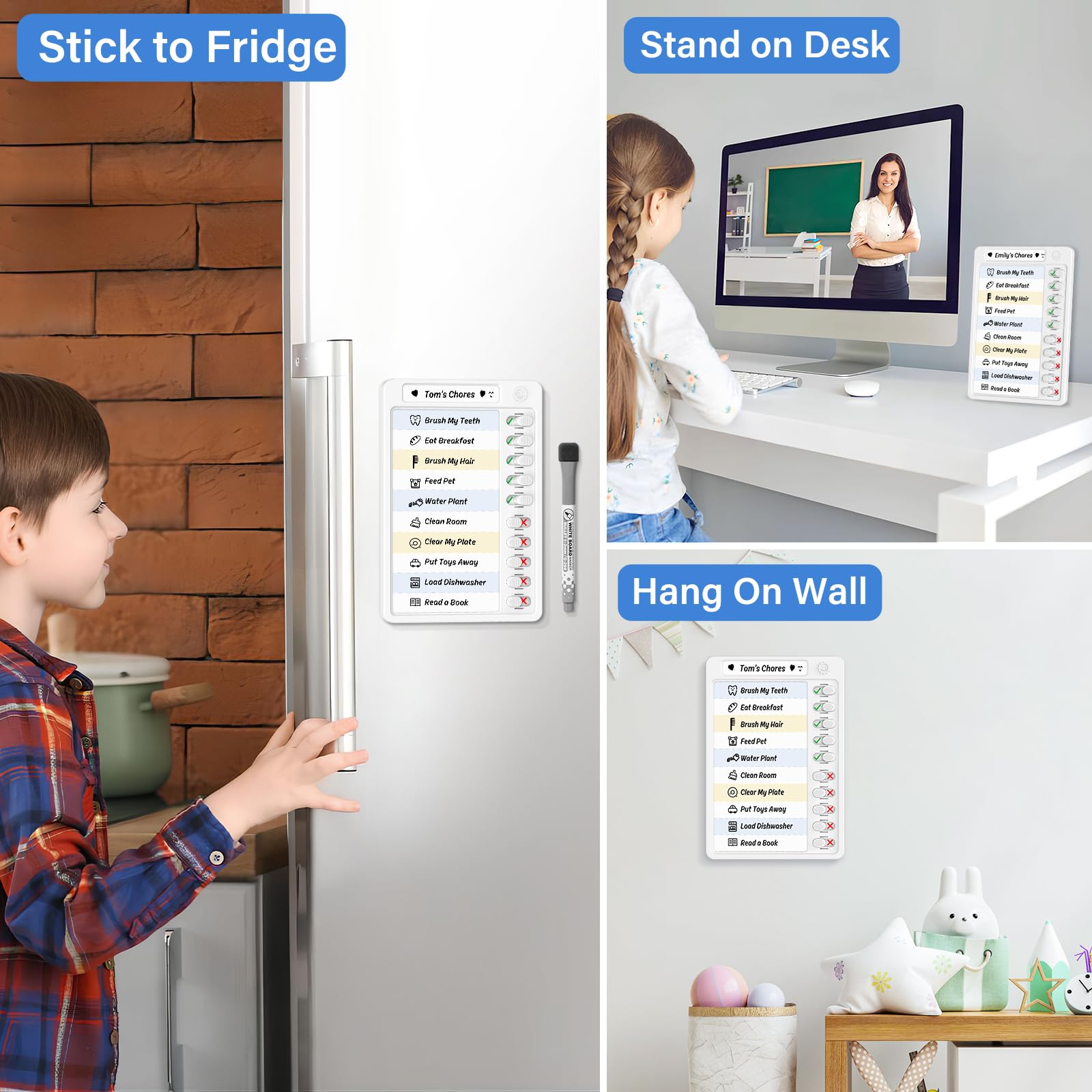Reusable Kids Chore Chart with 52 Stickers - Dry Erase Daily Routine & Reward Board - Responsibility Planner for Back to School - Perfect for Home Organization & Child Behavior Management (1 Pack)