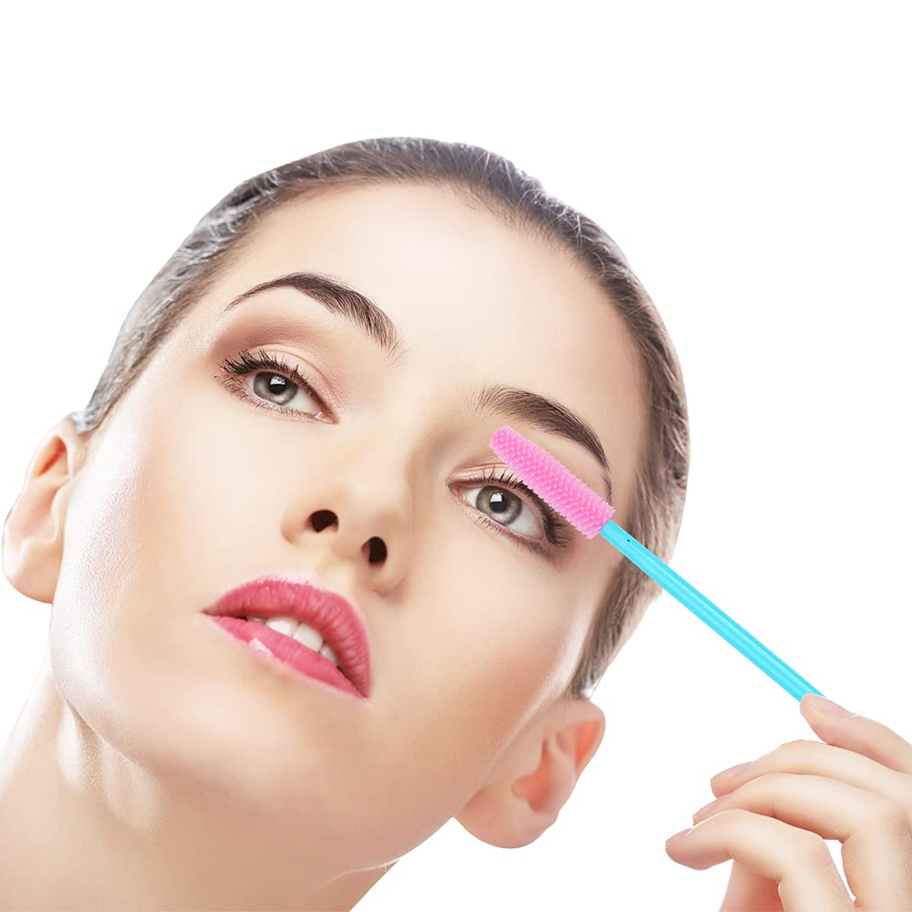 100 Pcs Disposable Silicone Mascara Wands - Blue Handle & Pink Brush Head - Professional Eyelash Extension Applicators, Makeup Tools for Lash Artists & DIY Beauty - Perfect for Salon, Home Use & Travel Kit