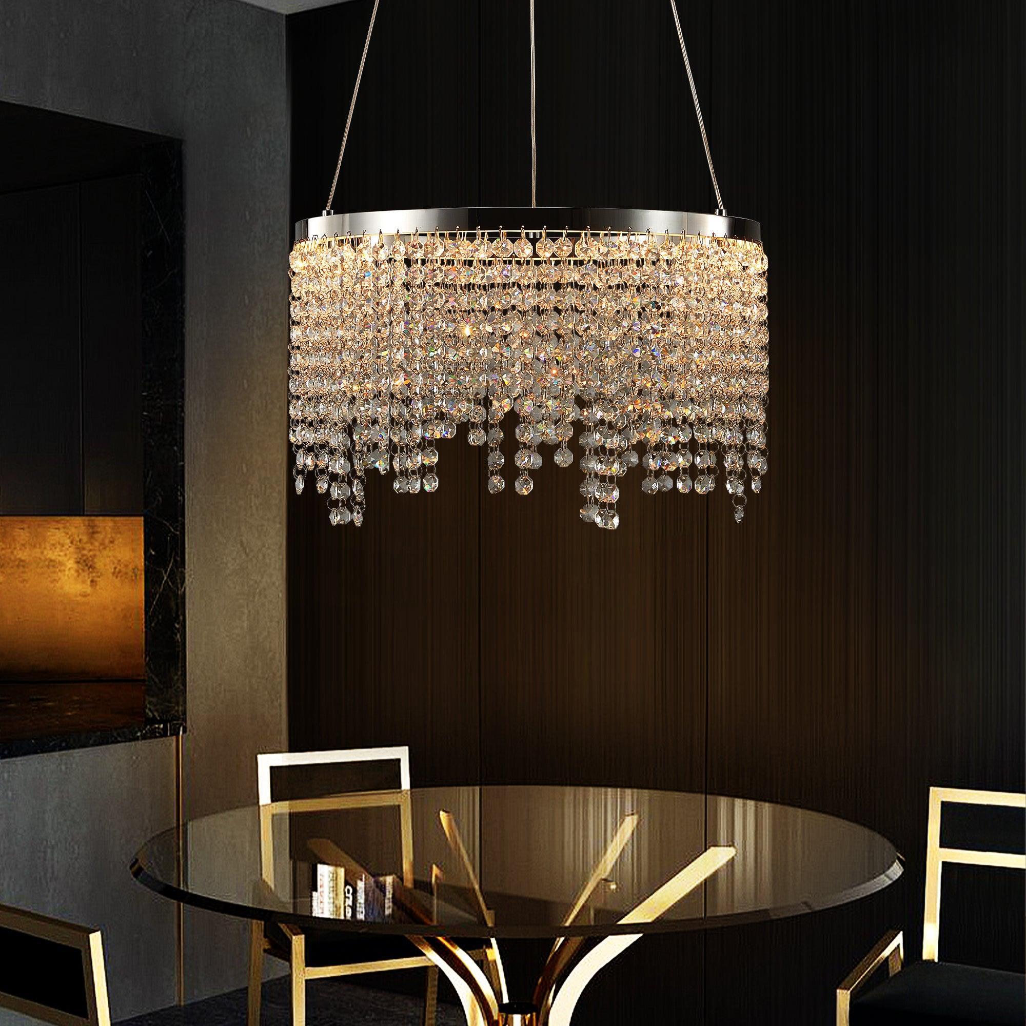 15.7 Inch Modern Crystal Chandelier - Luxury Hanging Ceiling Lamp with Elegant Pendant Design for Dining Room, Bedroom & Living Room Decor