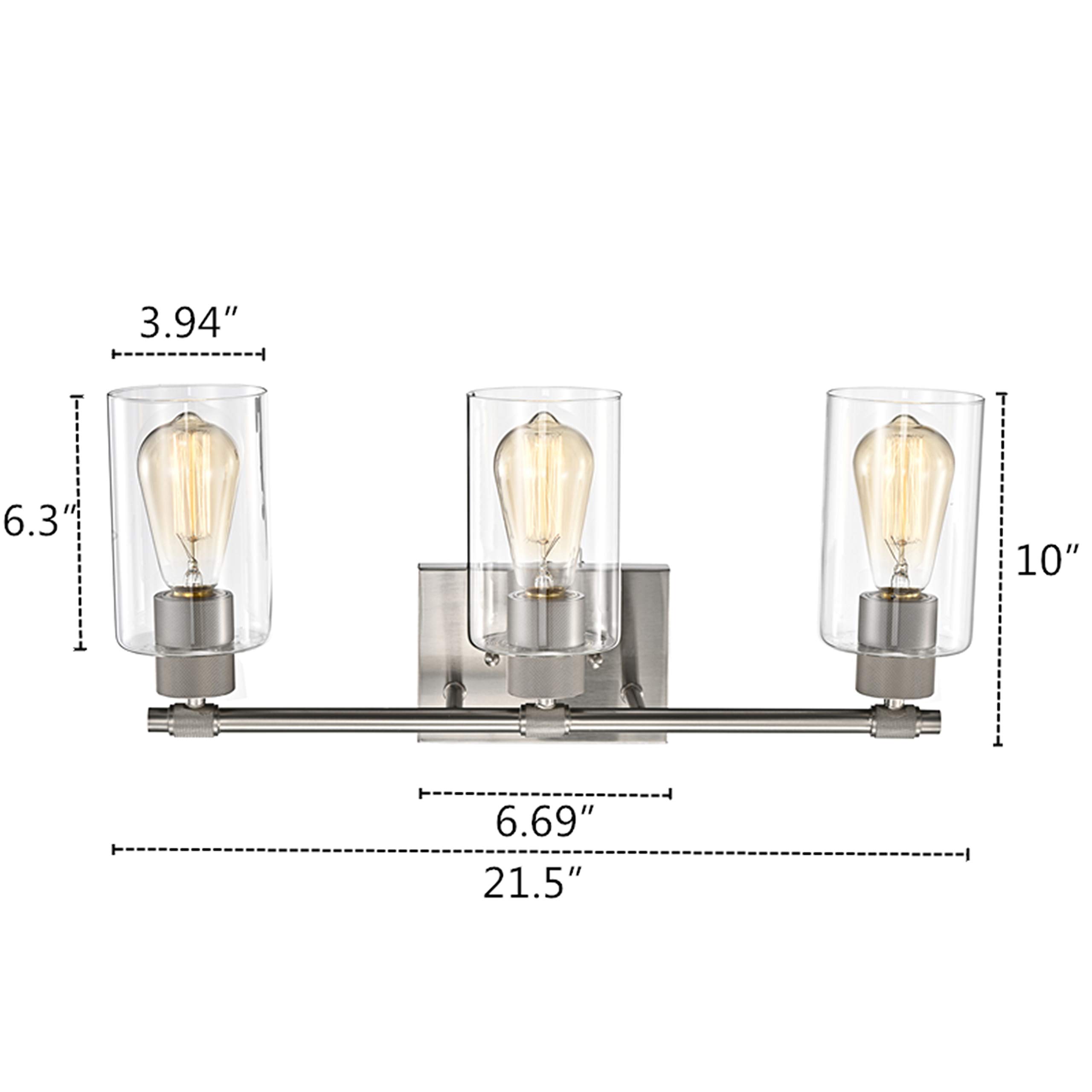 Modern 3-Light Brushed Nickel Bathroom Vanity Light Fixture 22