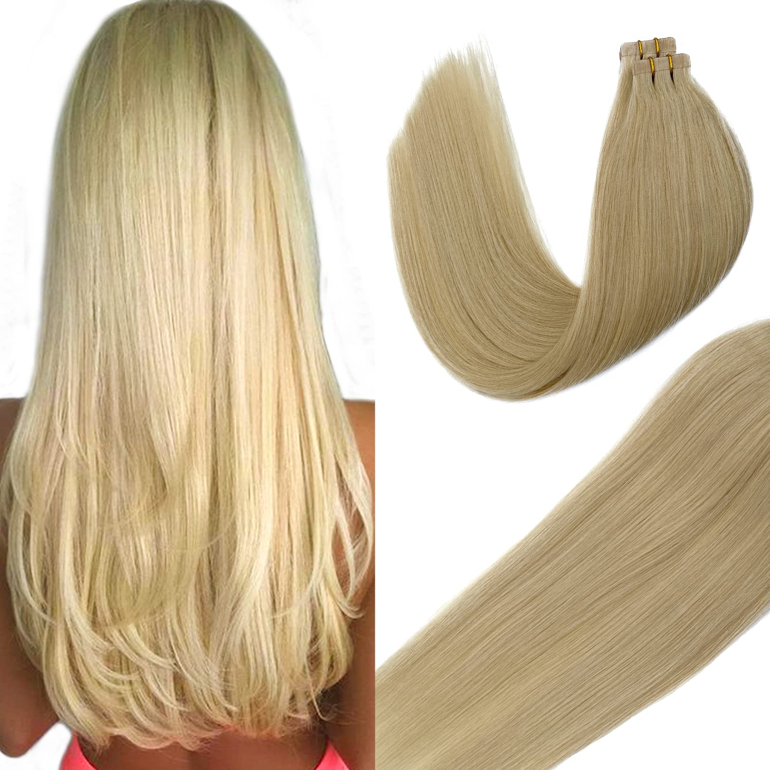 Premium Remy Human Hair Tape-In Extensions – 20-Piece Double-Sided Adhesive Tape for Invisible Weft Attachment | 14-Inch 30g Bleach Blonde Real Hair Extensions for Women | Perfect for Daily Wear, Special Occasions & Styling