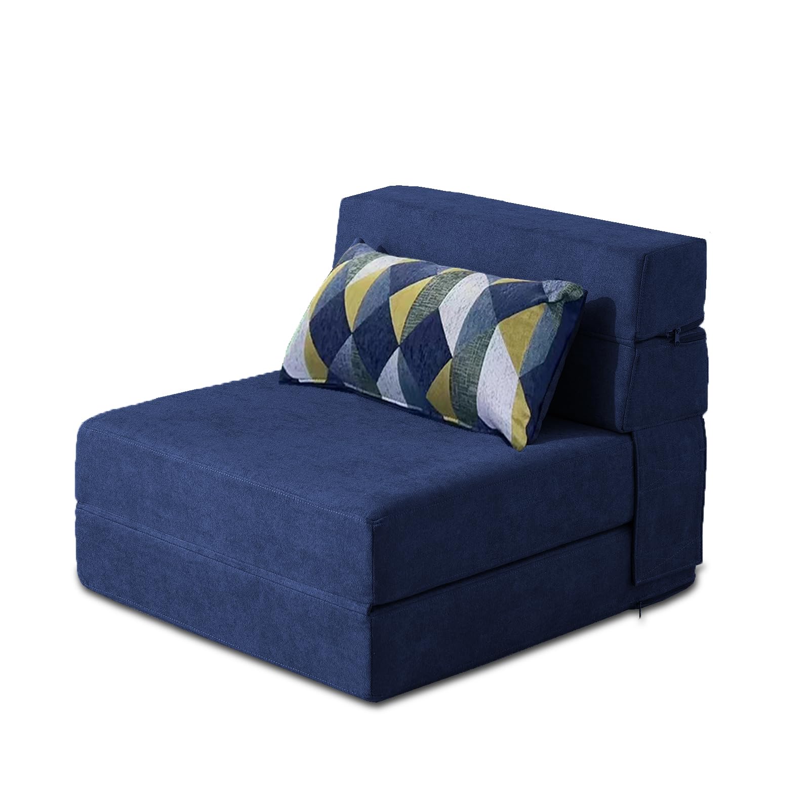 Convertible Folding Sofa Bed with Memory Foam Pillow - Single Size Dark Blue Sleeper Chair for Living Room, Home Office, Guest Bed & Small Spaces - Perfect for Apartments, Lofts and Overnight Guests