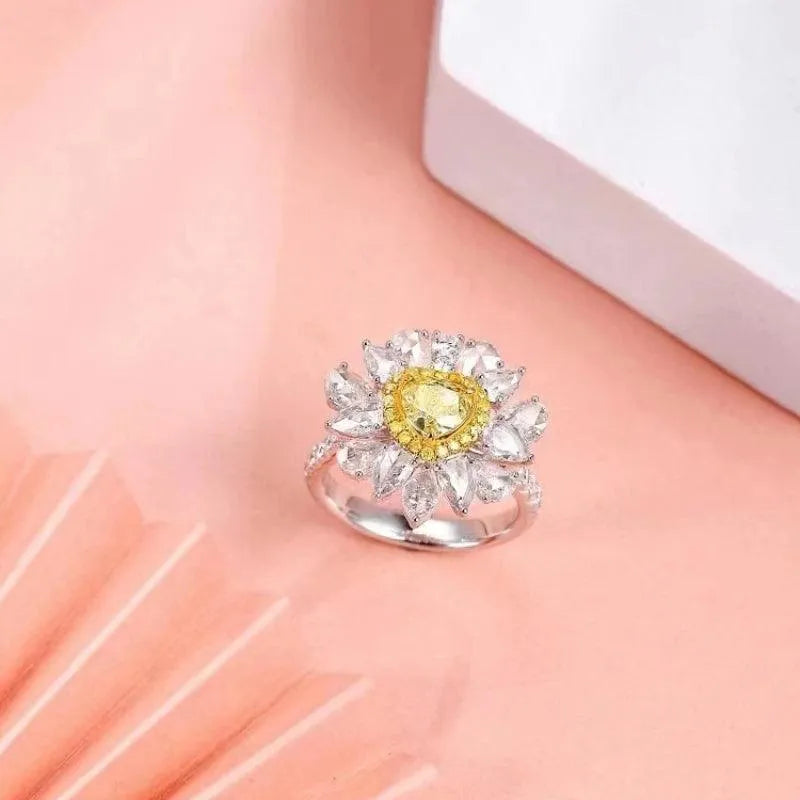 3.7 Carat Yellow Diamond 18k Gold Engagement Ring for Women - Elegant Wedding Band, Romantic Proposal Gift, Fine Jewelry for Anniversaries & Special Occasions