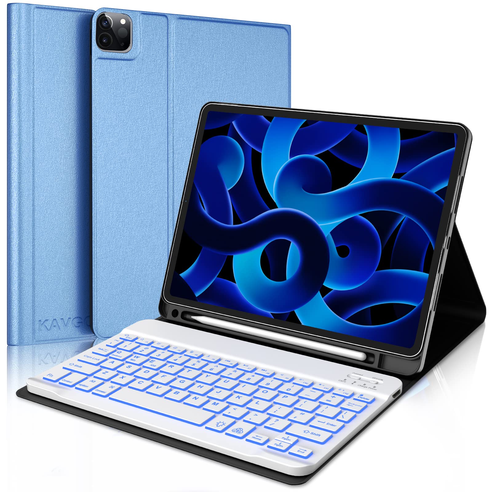 KVAGO Bluetooth Keyboard Case for iPad Air 11-inch (M2) 2024 & iPad Air 5th/4th Gen - Detachable Backlit Keyboard with Pencil Holder, Compatible with iPad Pro 11 4th/3rd/2nd/1st Gen - Perfect for Work, Study & Travel (Blue)
