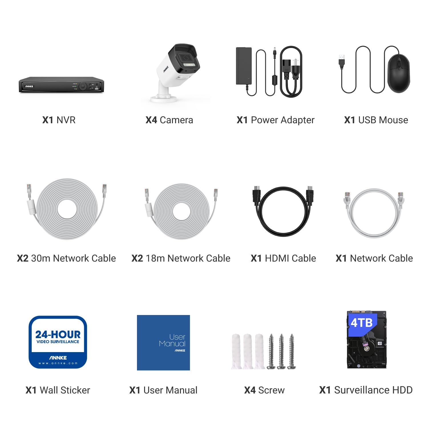 ANNKE 12MP Outdoor Security Camera System - 4 Pack Wired PoE IP Cameras with 8CH NVR & 4TB HDD, 24/7 Recording, Person/Vehicle Detection, IP67 Weatherproof, H.265+ for Home & Business Surveillance