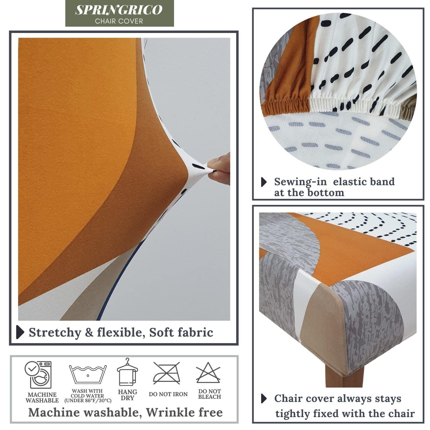 SPRINGRICO 6-Pack Stretch Dining Chair Covers - Washable Spandex Slipcovers for Kitchen & Parsons Chairs - Removable Seat Protectors for Home, Party & Restaurant Use (Color Matrix, Set of 6)