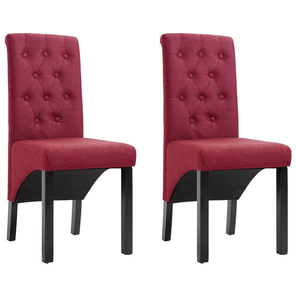 SKM Modern Dining Chairs Set of 2 - Wine Red Fabric Upholstered Kitchen Chairs with Sturdy Metal Legs for Dining Room, Kitchen, Breakfast Nook & Small Spaces