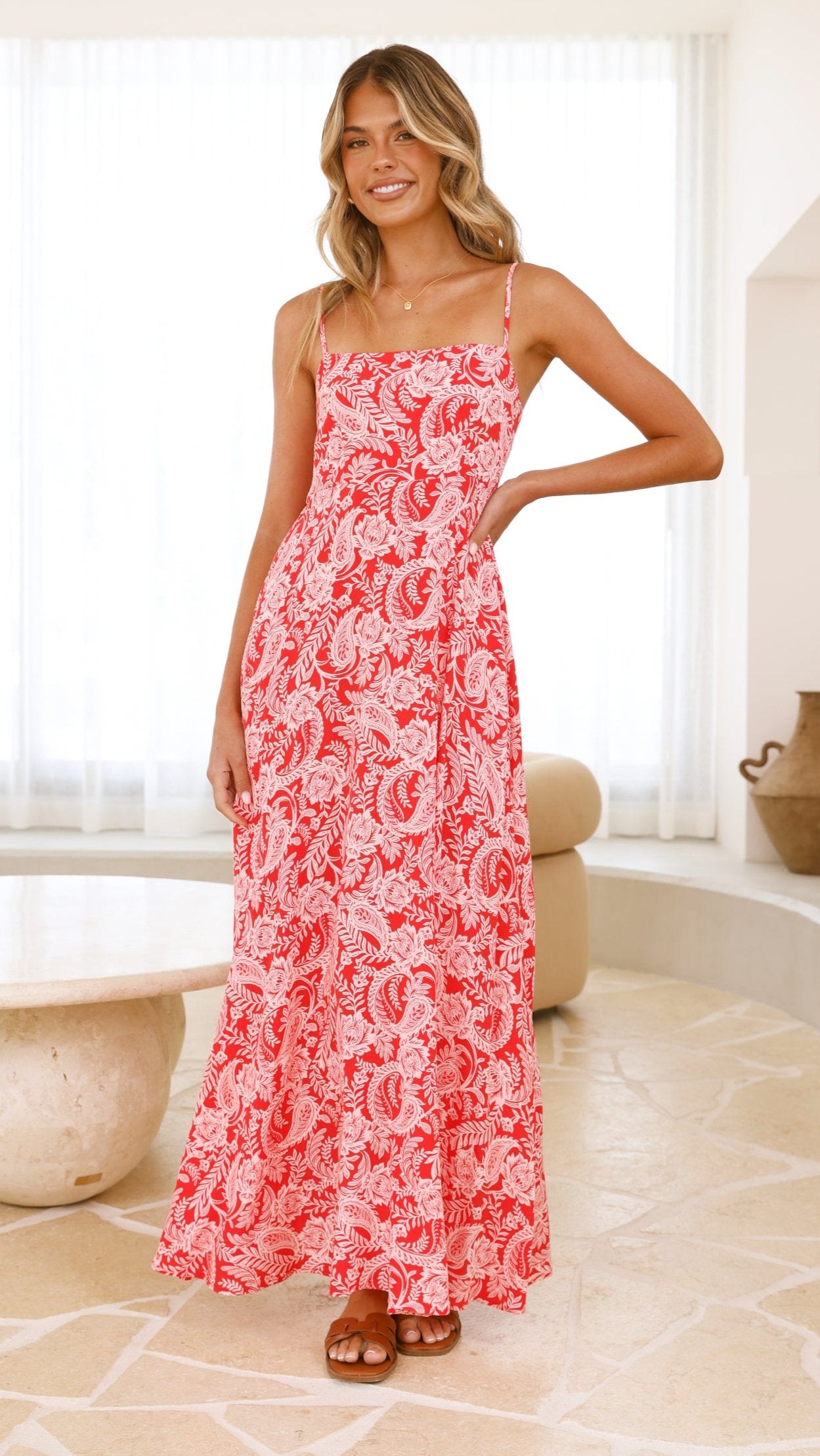 Jaylene Maxi Dress - Flowy Paisley Print Long Sleeve Boho Dress for Women | Perfect for Summer Beach, Vacation & Casual Outings