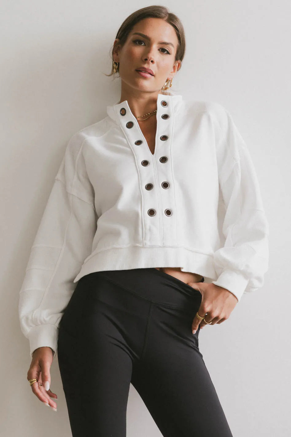 Maxfield Grommet Top Women's White Blouse - Breathable Summer Shirt for Casual Outings & Beach Wear | FINAL SALE