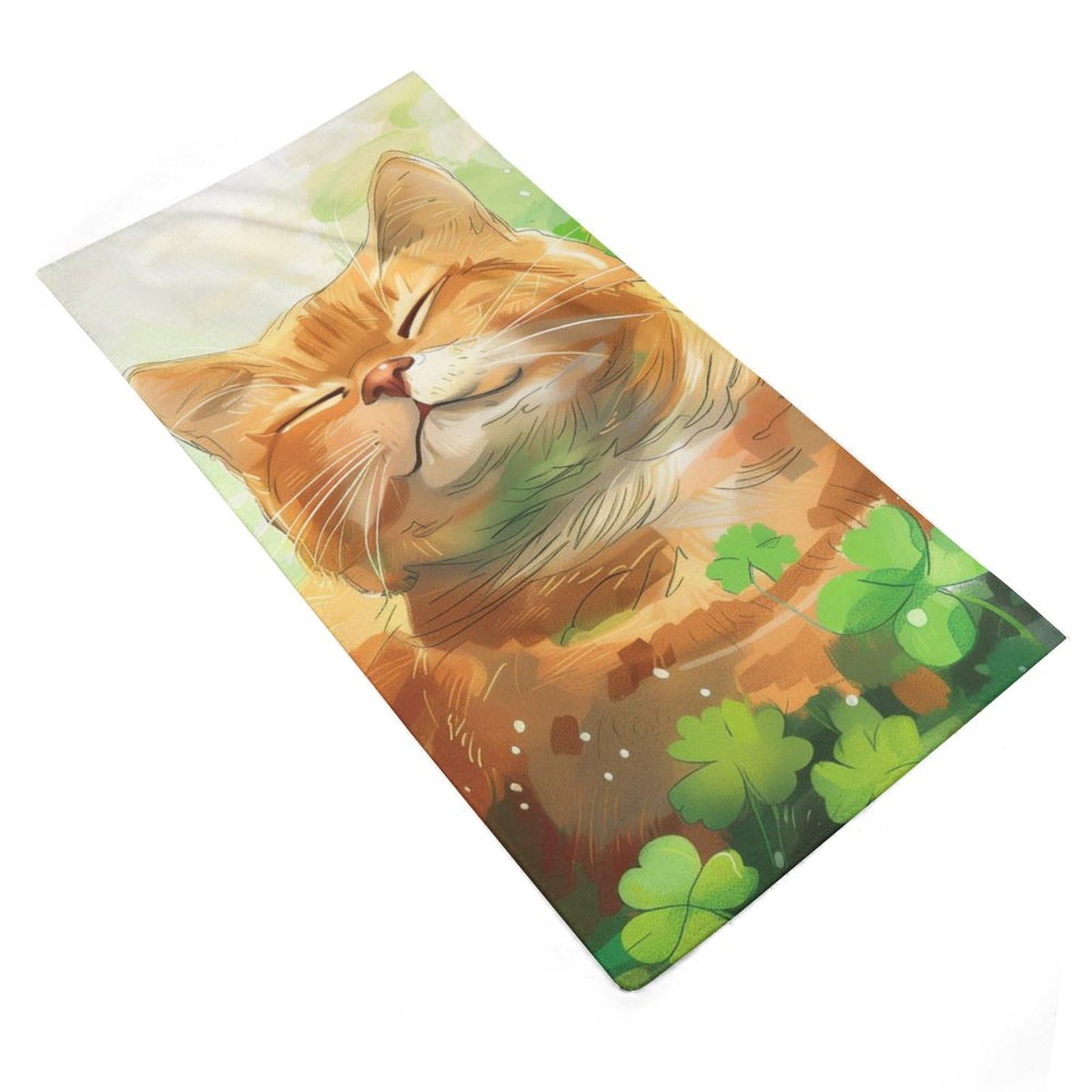 St. Patrick's Day Orange Cat Hand Towels - Super Absorbent & Soft Green Clover Face Towels for Bathroom, SPA, Gym - Perfect for Guest Showers & St. Patrick's Day Decor