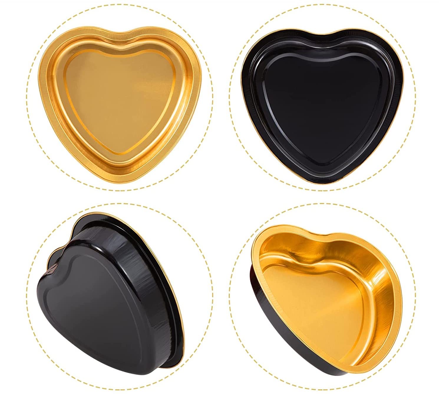 KitchenDance 8oz Colored Disposable Heart Shaped Aluminum Cake Pans with Plastic Lids - Perfect for Baking & Serving Individual Cakes, Tarts, Cupcakes & Desserts - Great for Valentine's Day, Birthdays, Weddings & Party Favors