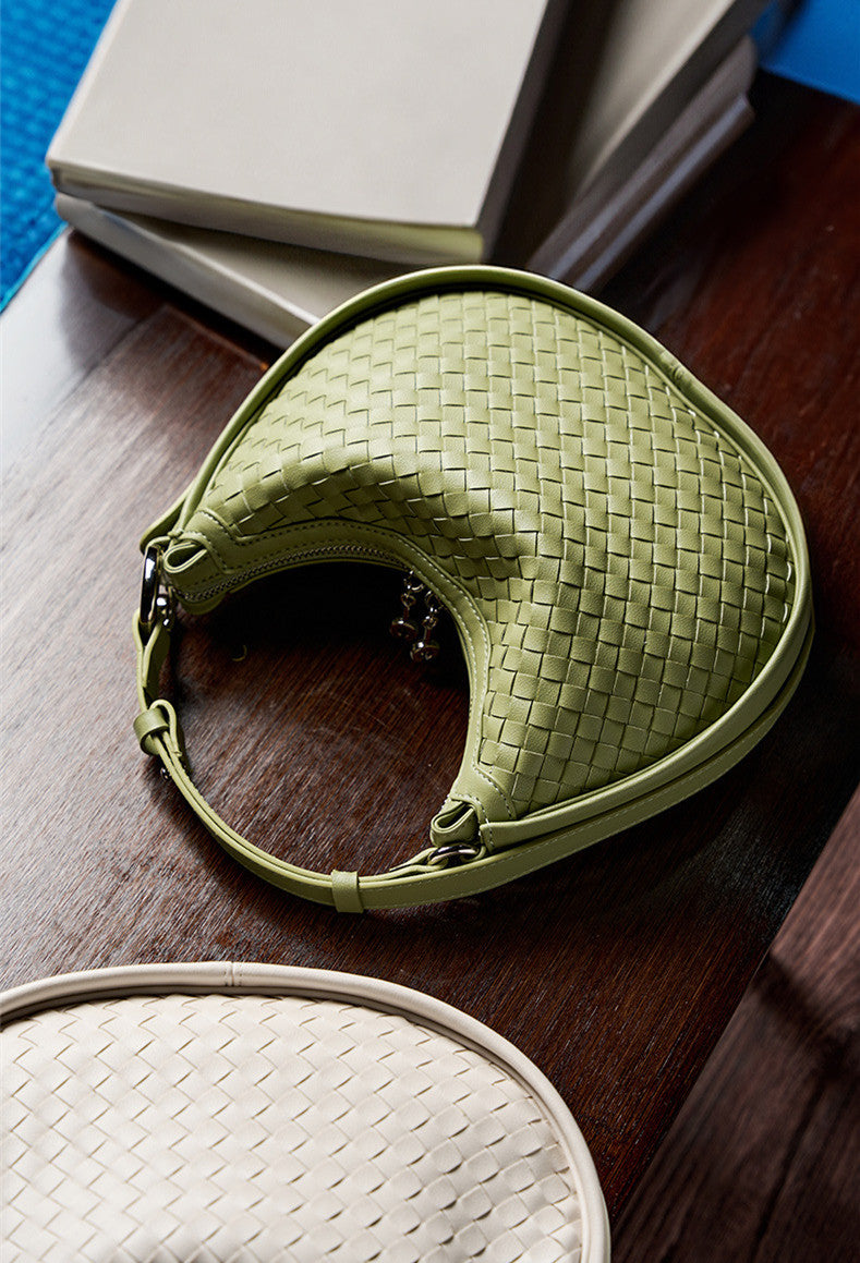Stylish Woven Crescent Leather Crossbody Bag for Women - Perfect for Work, Travel & Everyday Use