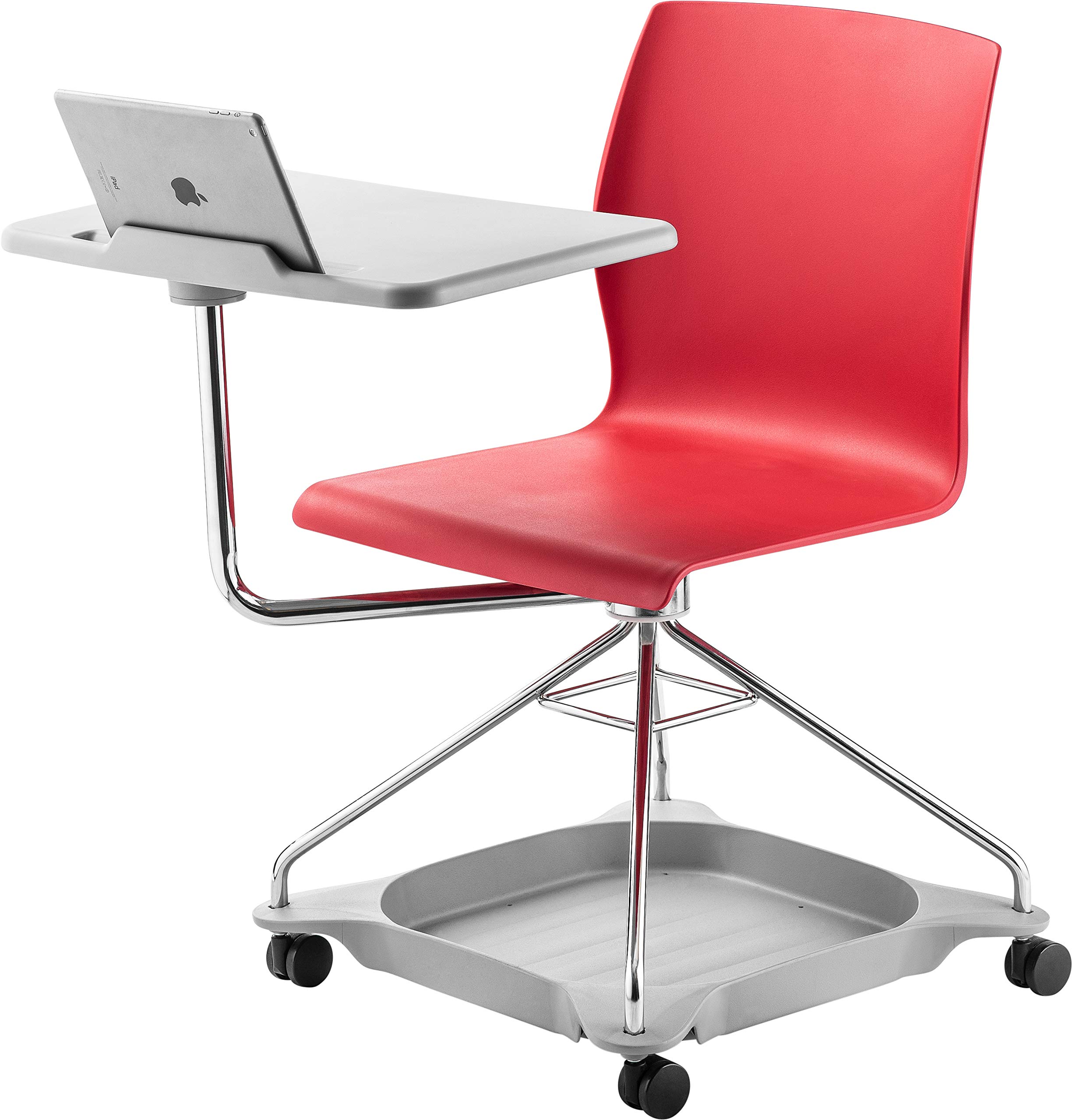 National Public Seating Mobile Chair with Tablet Arm and Storage - Red | Adjustable Rolling Office Chair for Conference Rooms, Classrooms & Waiting Areas