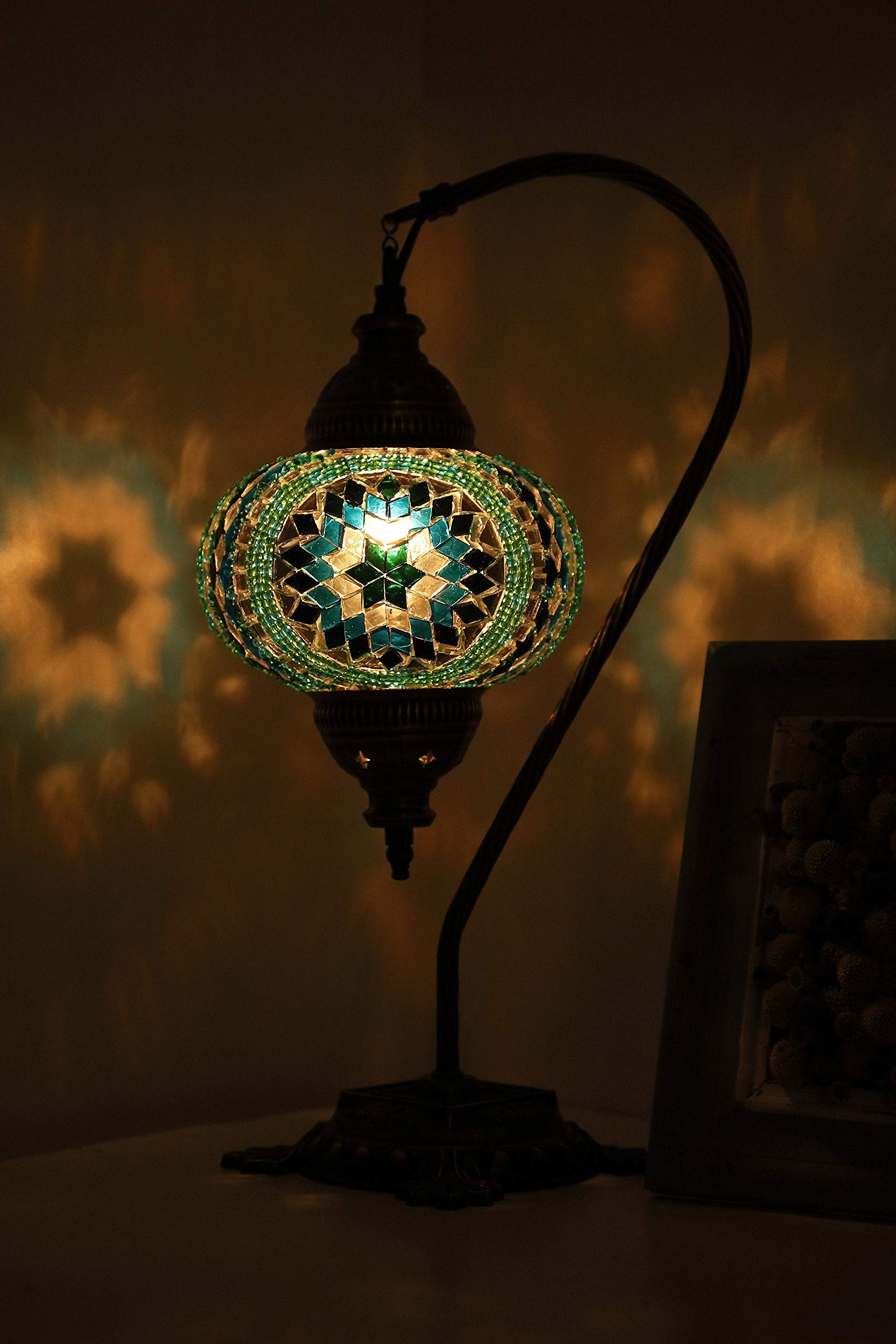 Handmade Mosaic Swan Lake Table Lamp - Unique Turkish Tiffany Moroccan Night Art Home Decor with 2 Bulbs Included - Perfect for Bedside, Living Room, and Boho Style Lighting