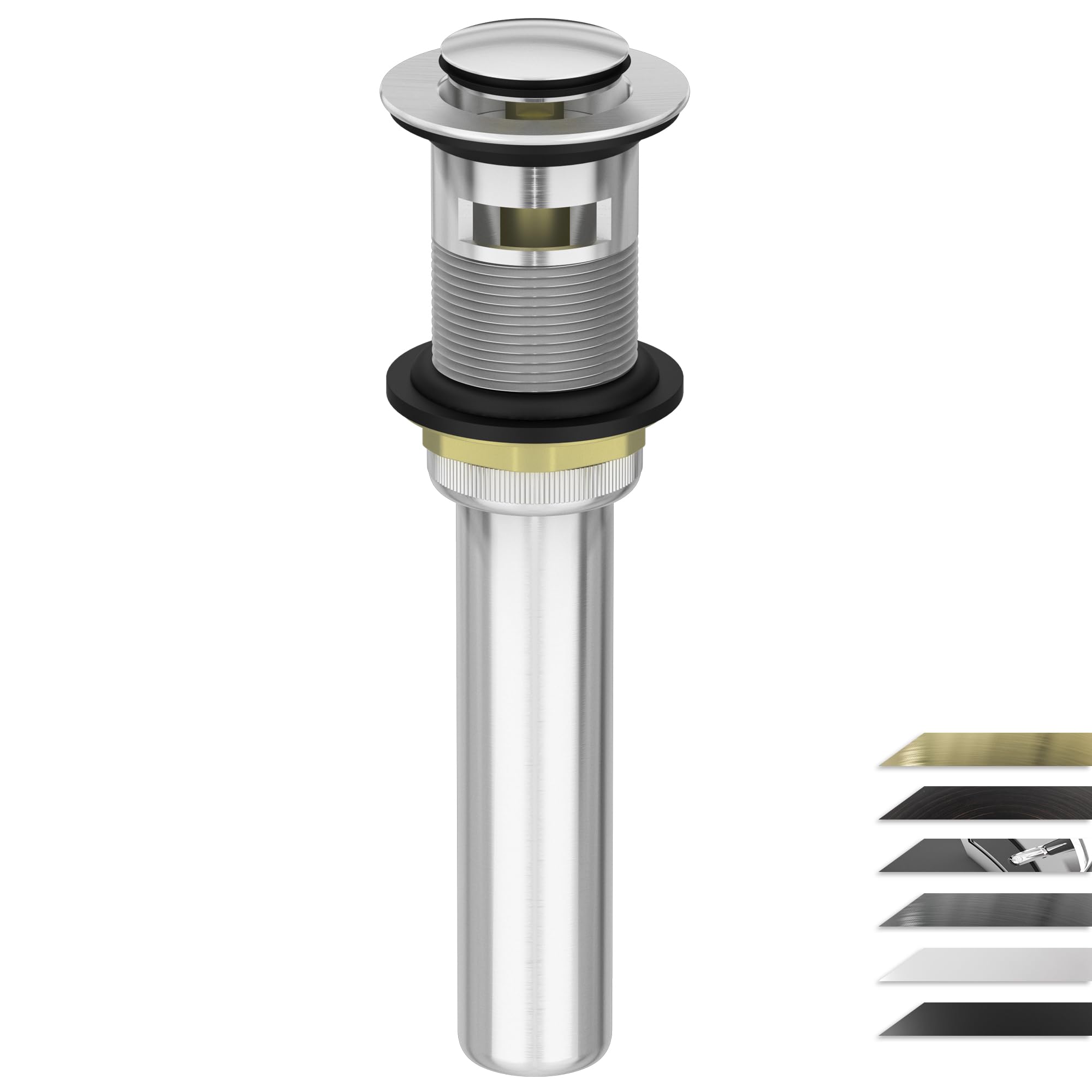 All Metal Heavy Duty Bathroom Sink Drain with Overflow - Brushed Nickel Brass & 304 Stainless Steel Rustproof Vessel Lavatory Vanity Pop Up Drain Stopper - Perfect for Modern Bathrooms and Powder Rooms