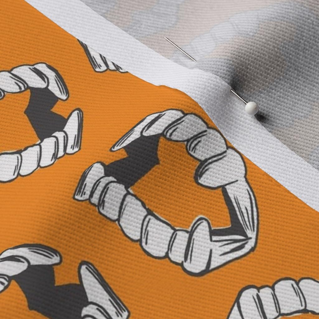 Vampire Teeth Pumpkin Halloween Printed Denim Fabric by The Yard - Durable Bottomweight Cotton for Costumes, Apparel & Home Decor - Perfect for DIY Halloween Outfits, Curtains and Upholstery Projects