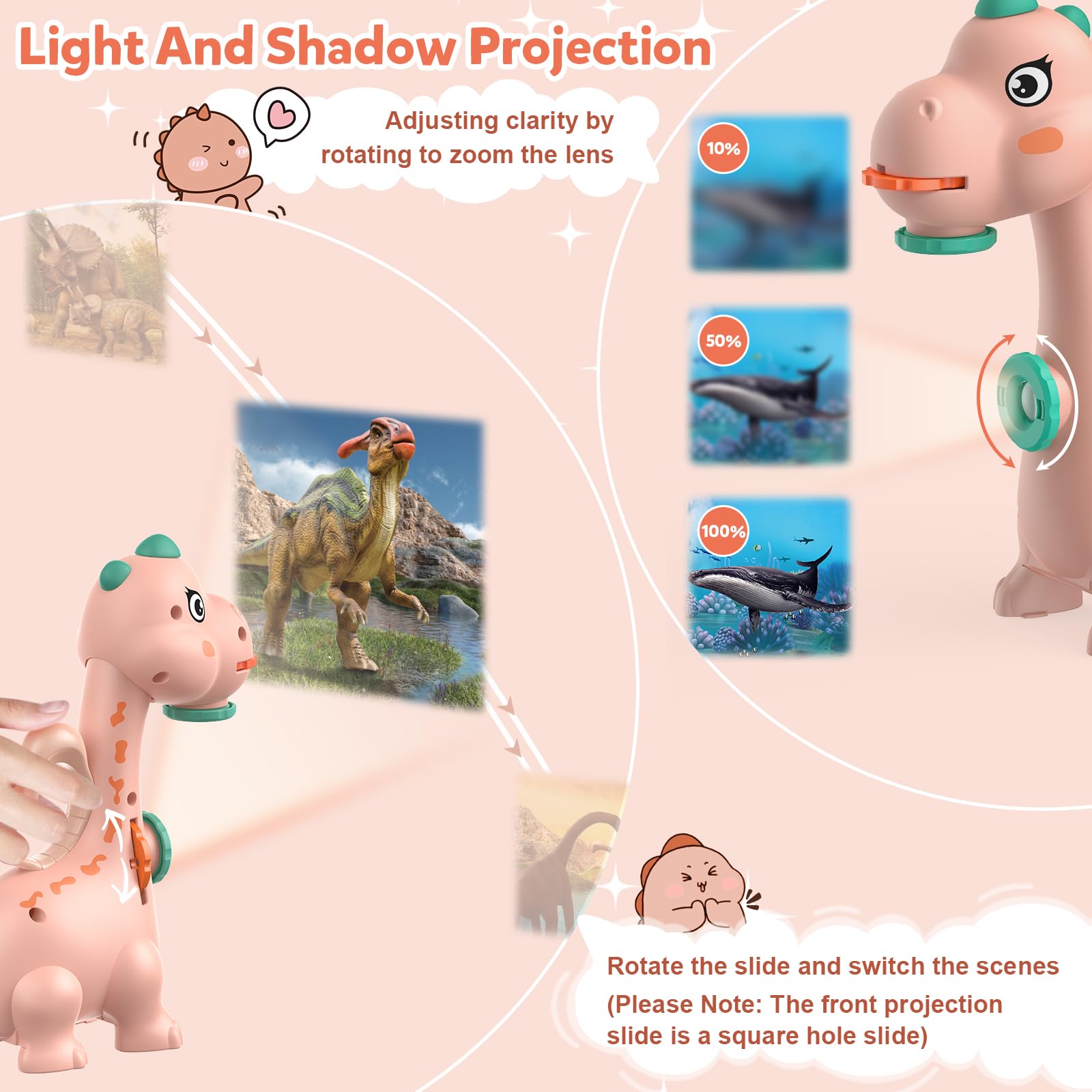KETIEE Dinosaur Drawing Projector Toy for Kids Ages 5-7 - Smart Art Sketcher with 96 Stencils & 2 Projector Heads - Pink Tracing Toy for Girls - Perfect for Creative Play, Birthday Gifts & Educational Activities