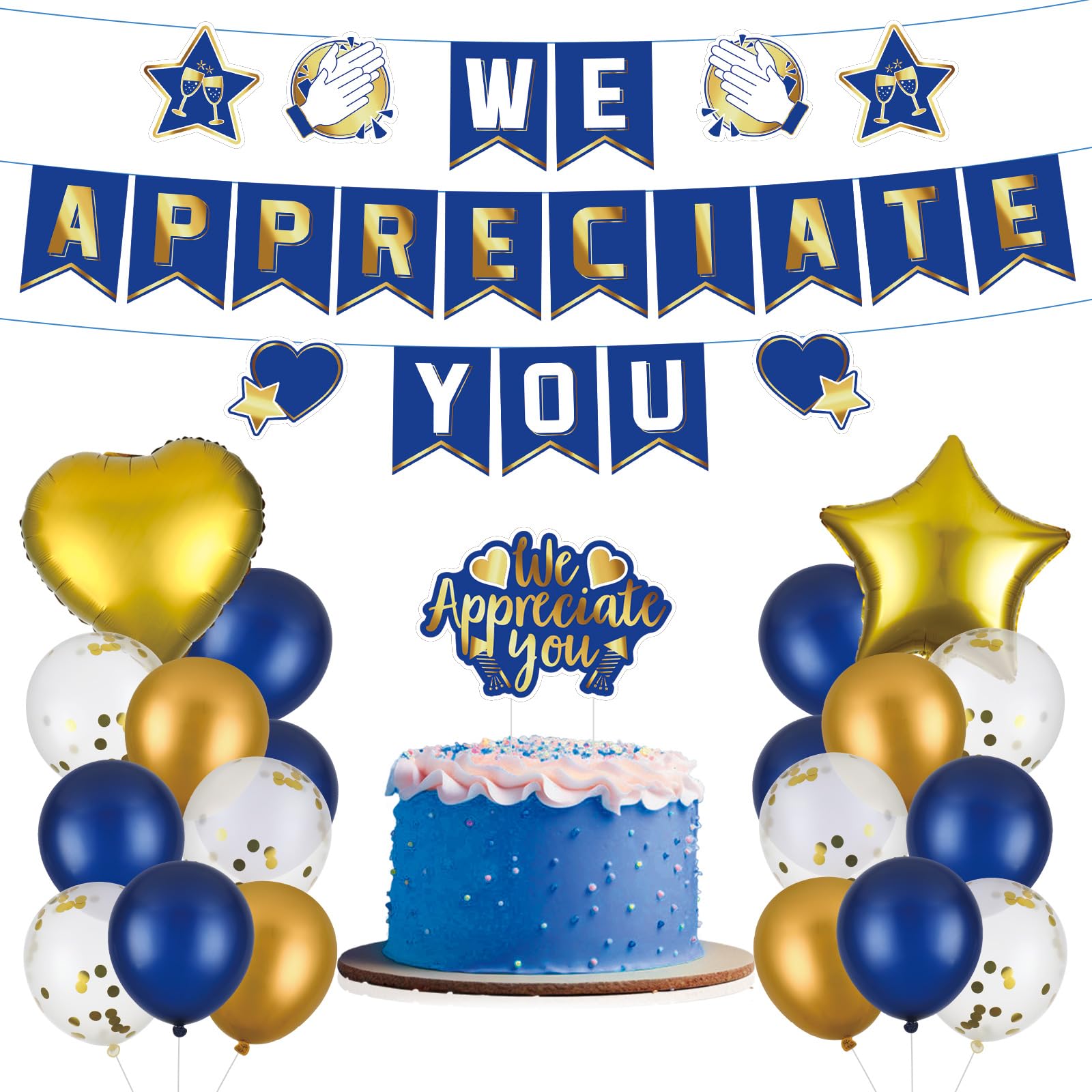 38PCS Employee Appreciation Decorations Set - Thank You Balloon Banner, Sign & Staff Appreciation Decorations for Teachers, Doctors, Nurses, Pastors - Blue & Gold Theme - Perfect for Office Parties, Thank You Week Events & Recognition Ceremonies
