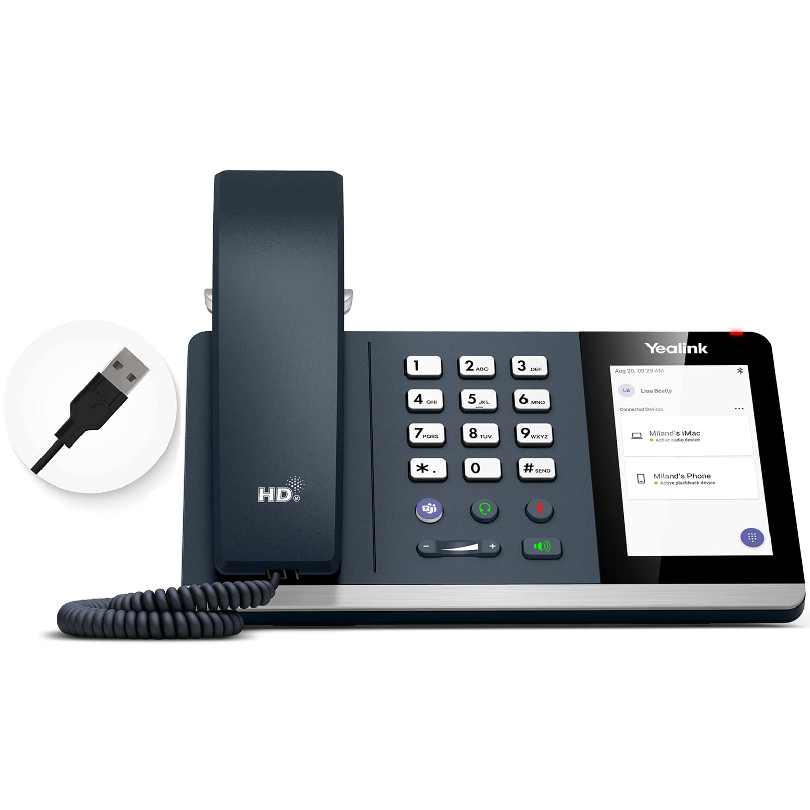 Yealink MP50 USB Phone Handset - Microsoft Teams & Skype for Business Certified, Bluetooth Desktop Phone for PC - Convert Mobile to Office Phone (No SIP/VoIP Registration) - Ideal for Remote Work, Call Centers & Home Office Setup