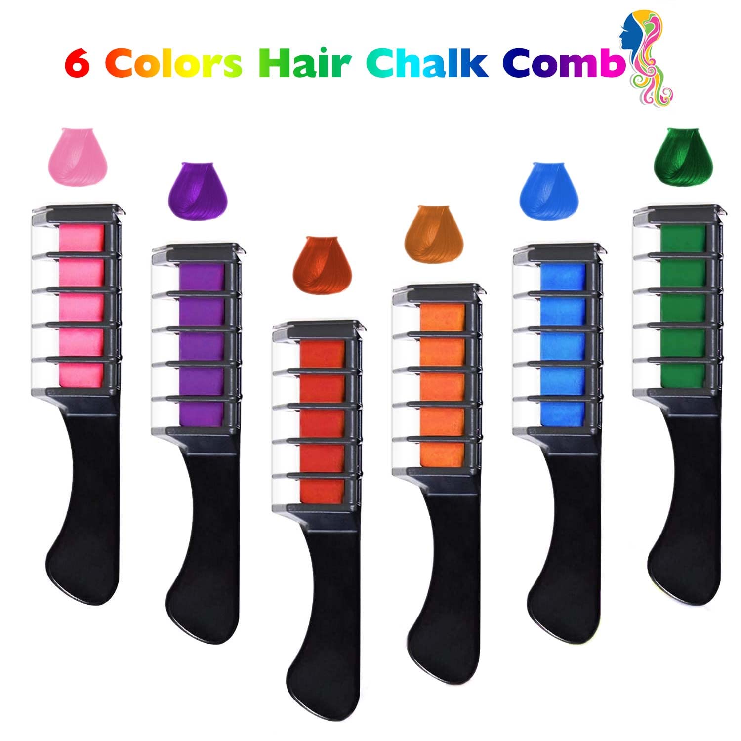 6pcs Temporary Hair Chalk Comb Set - Washable Hair Color Pens & Bright Hair Dye Cream for Kids | Perfect for Girls' Gifts, Cosplay, Halloween & Christmas | Fun Party Makeup & Children's Day Activities