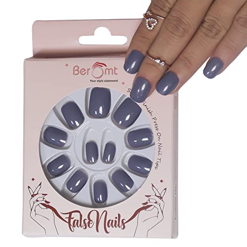 12Pcs Glossy Solid Color UV Gel False Nails Kit - Acrylic Full Cover Fake Nail Tips with Nail Glue & Sticker Sheet (BFN366PSN) | Perfect for Salon, Home Manicure, Parties & Special Occasions