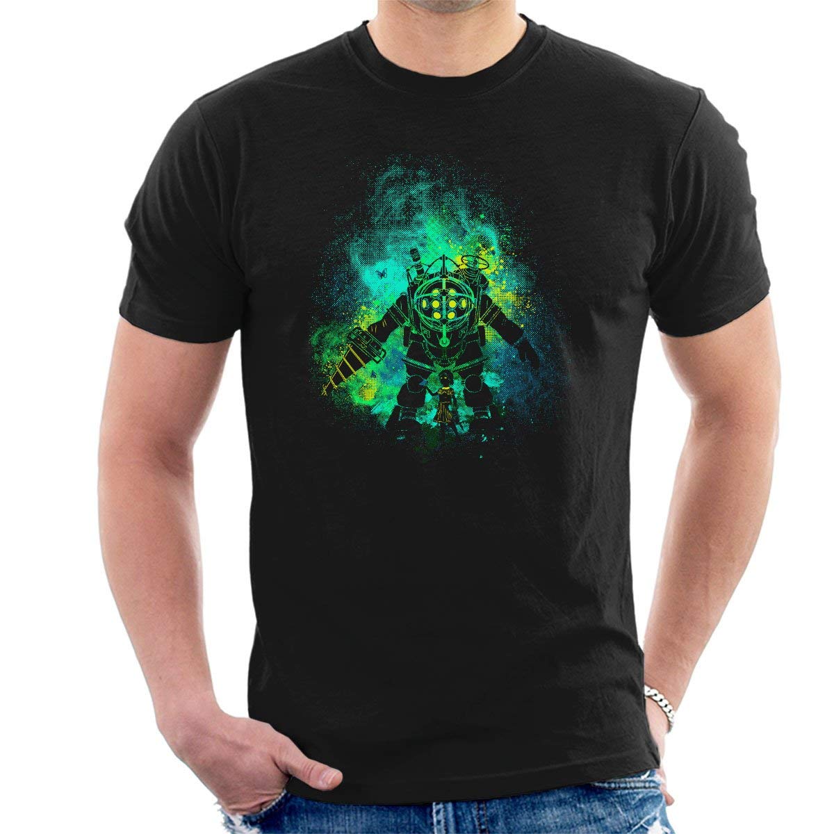 Rapture's Art Big Daddy & Little Sister Bioshock Men's Graphic T-Shirt - Vintage Gaming Tee for Fans, Casual Wear & Cosplay