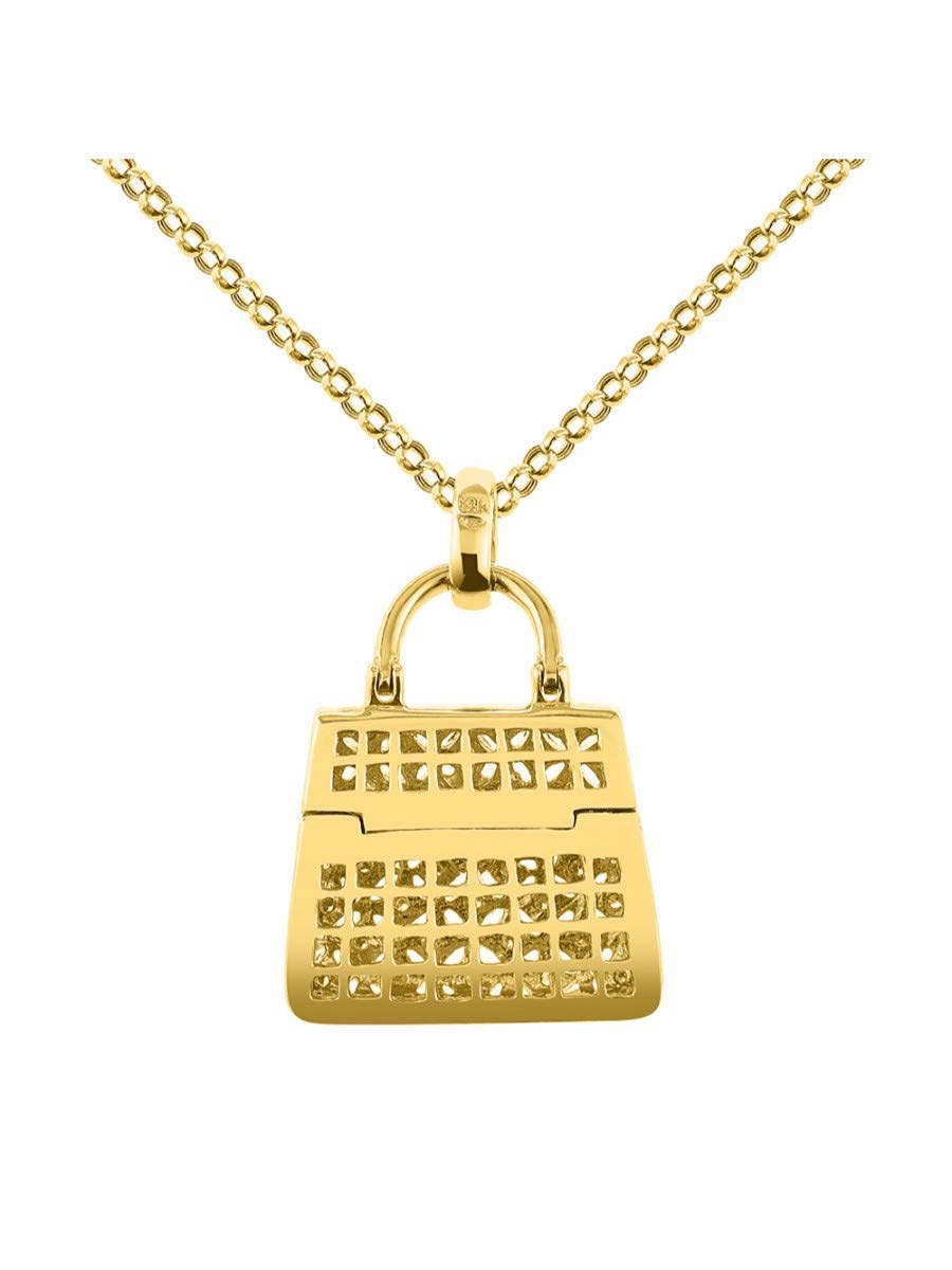 14K Yellow Gold or White Gold Diamond Designer Purse Necklace with 18