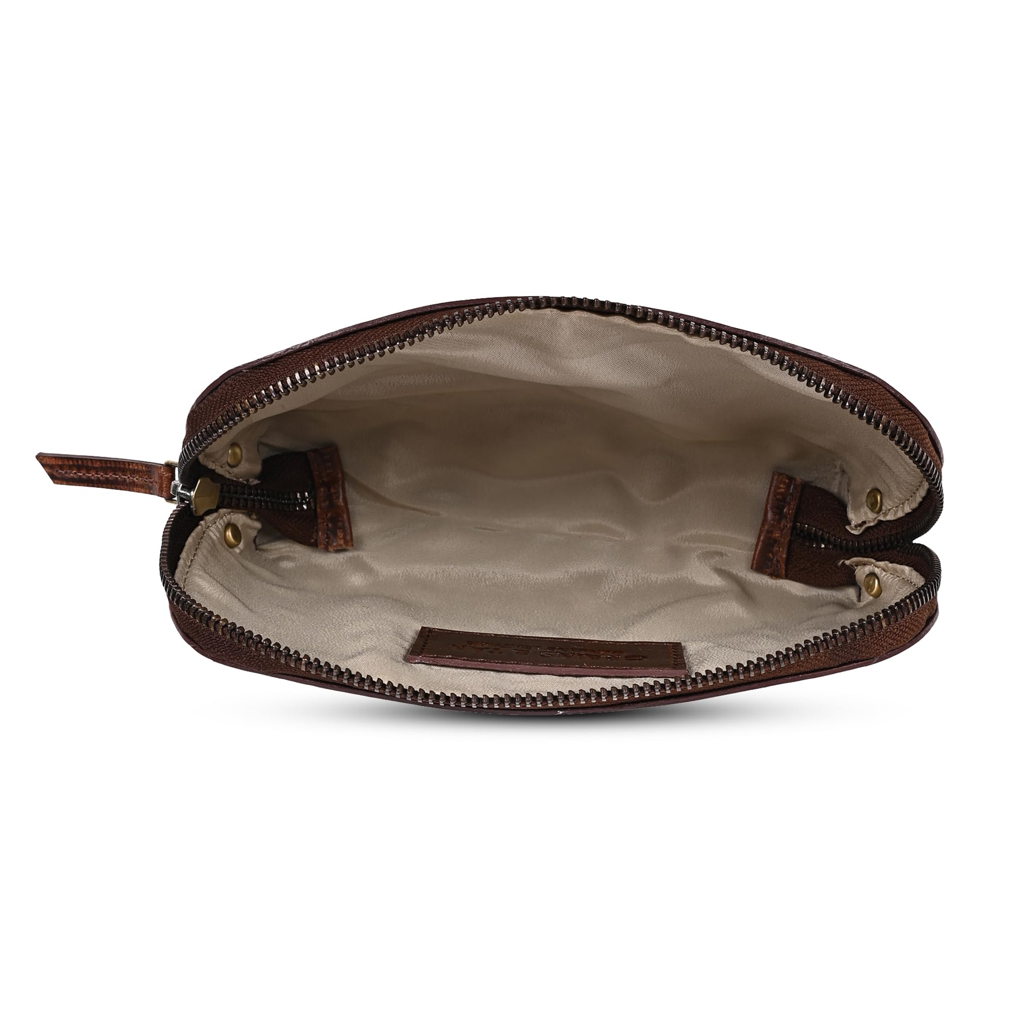 Genuine Leather Makeup Pouch for Women - Travel Cosmetic Bag Organizer with Multiple Pockets | Ladies Beauty Accessories Case for Skincare, Jewelry & Pencils | Perfect for Travel, Gym & Daily Use - Crunchy Brown