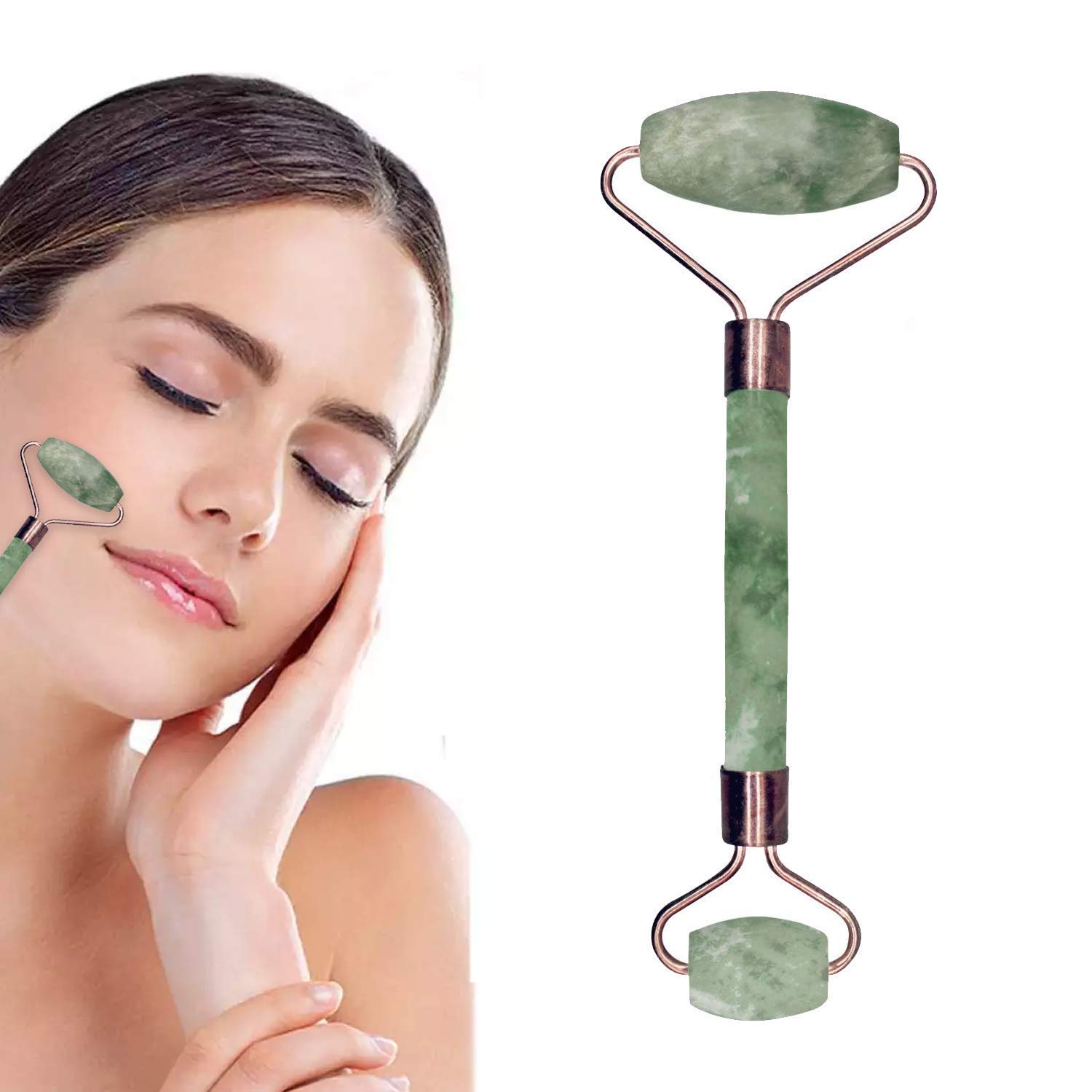 Valashiv Natural Jade Double Sided Face Roller - Facial Massager & Slimming Tool for Face, Neck & Head - Reduce Puffiness & Wrinkles - Perfect for Skincare Routine & Relaxation at Home or Spa