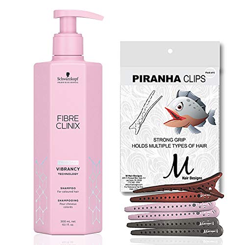 Fibre Clinix Tribond Vibrancy Shampoo 300ml - Color Protection Shampoo for Colored Hair, Extends Hair Color Vibrancy | M Hair Designs Piranha Hair Clips Assorted 12-Pack (2 Items Bundle) - Perfect for Salon Styling & At-Home Hair Coloring Care