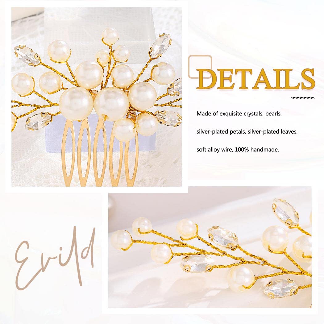 Elegant Pearl Flower Rhinestone Bridal Hair Comb - Gold Wedding Hair Accessories for Brides & Bridesmaids | Perfect for Weddings, Prom, and Special Occasions