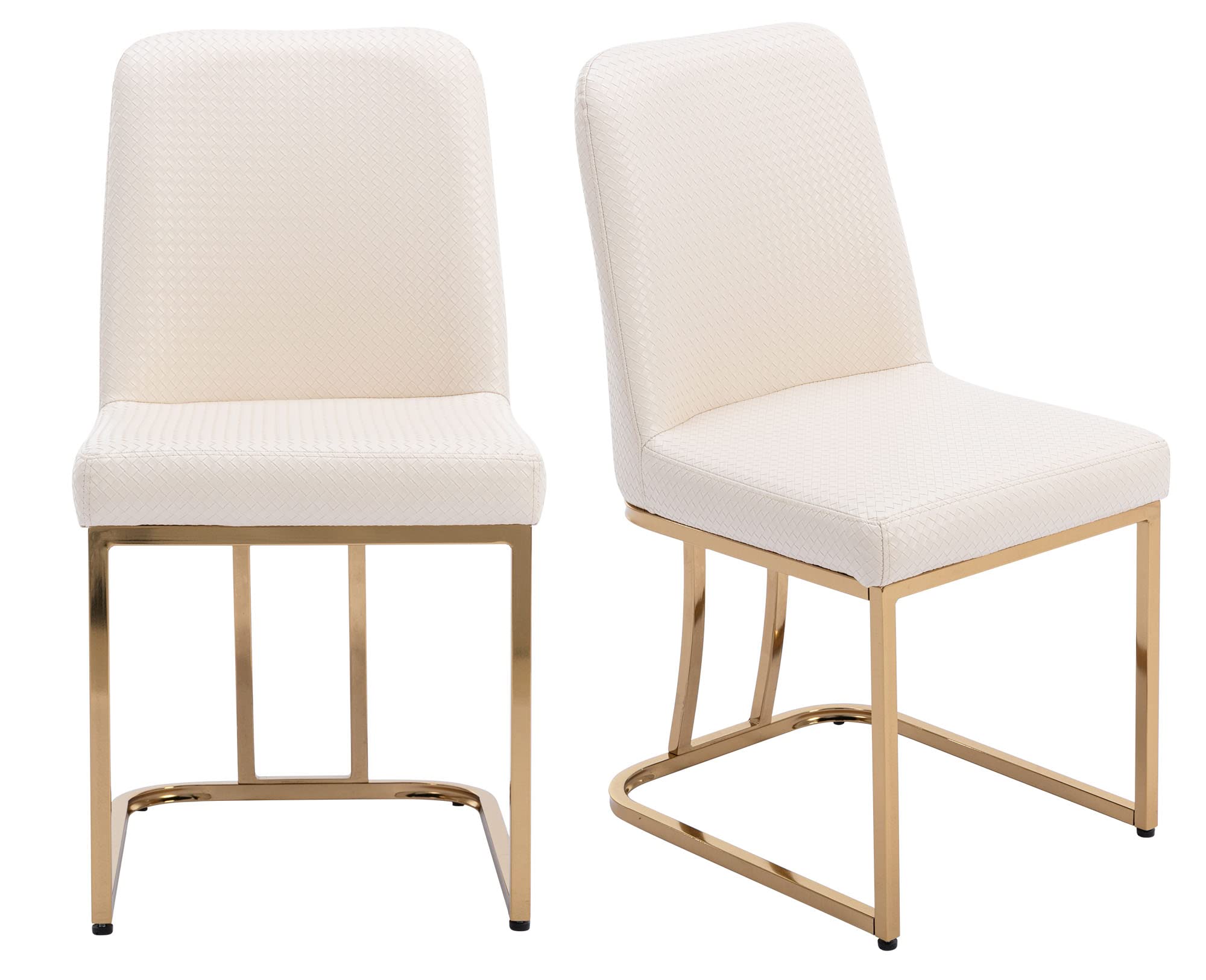 VESCASA Mid Century Modern Dining Chairs Set of 2 - Woven Faux Leather Upholstered Seats with Gold Metal Frame - Stylish for Dining Room, Restaurant, Kitchen & Home Decor - Perfect for Entertaining Guests & Family Gatherings