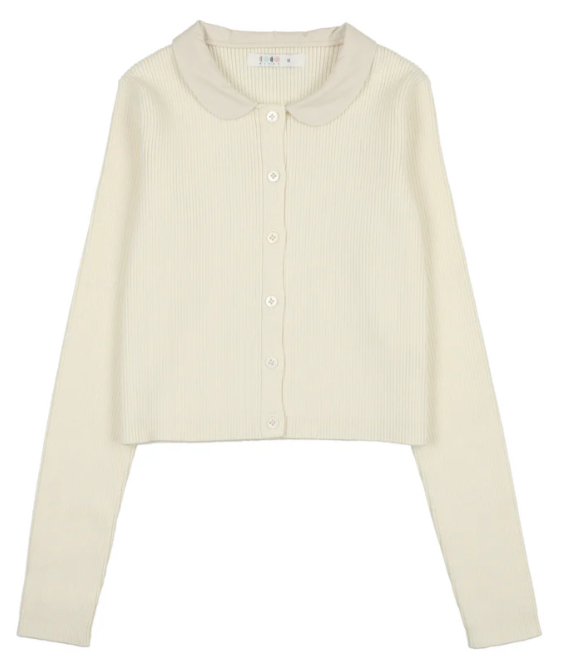 COCO BLANC Peter Pan Collar Ribbed Cardigan for Girls (12-20 Years) - Perfect for School, Parties, and Casual Outfits