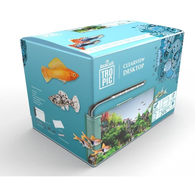Bioscape Tropic Clearview Desktop Aquarium 20L - Small Fish Tank with LED Light for Home & Office Decor - Perfect for Betta Fish, Shrimp, or Aquatic Plants
