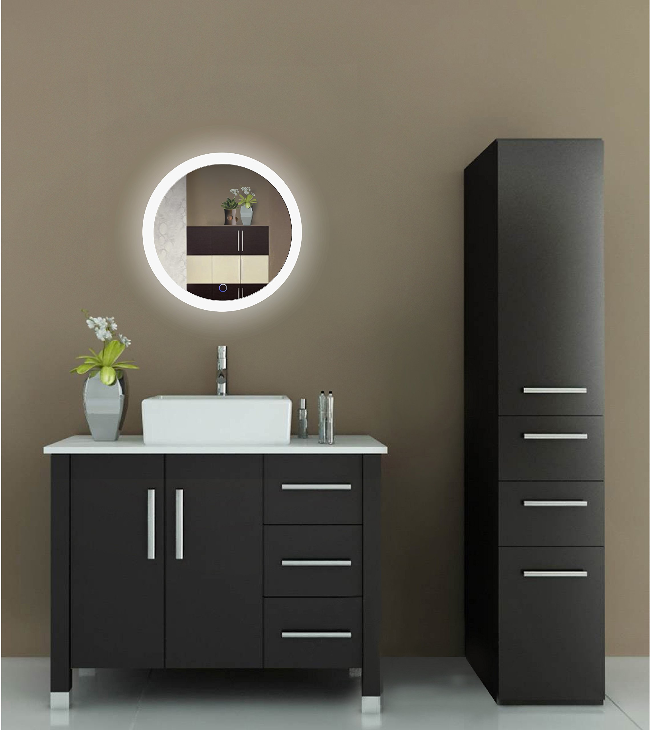 22 Inch LED Bathroom Mirror with Dimmer & Defogger - Round Vanity Mirror with Silver Backed Glass for Modern Bathrooms | Perfect for Makeup, Shaving & Home Decor