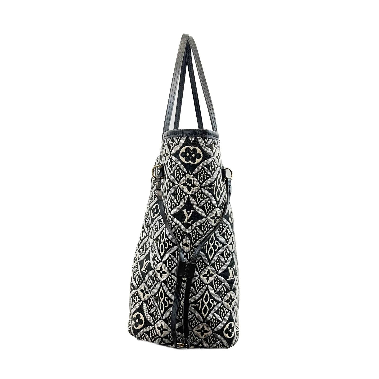 Louis Vuitton Since 1854 Neverfull MM Tote Bag - Black & White Jacquard with Pouch | Luxury Designer Handbag for Women, Work, Travel & Everyday Use
