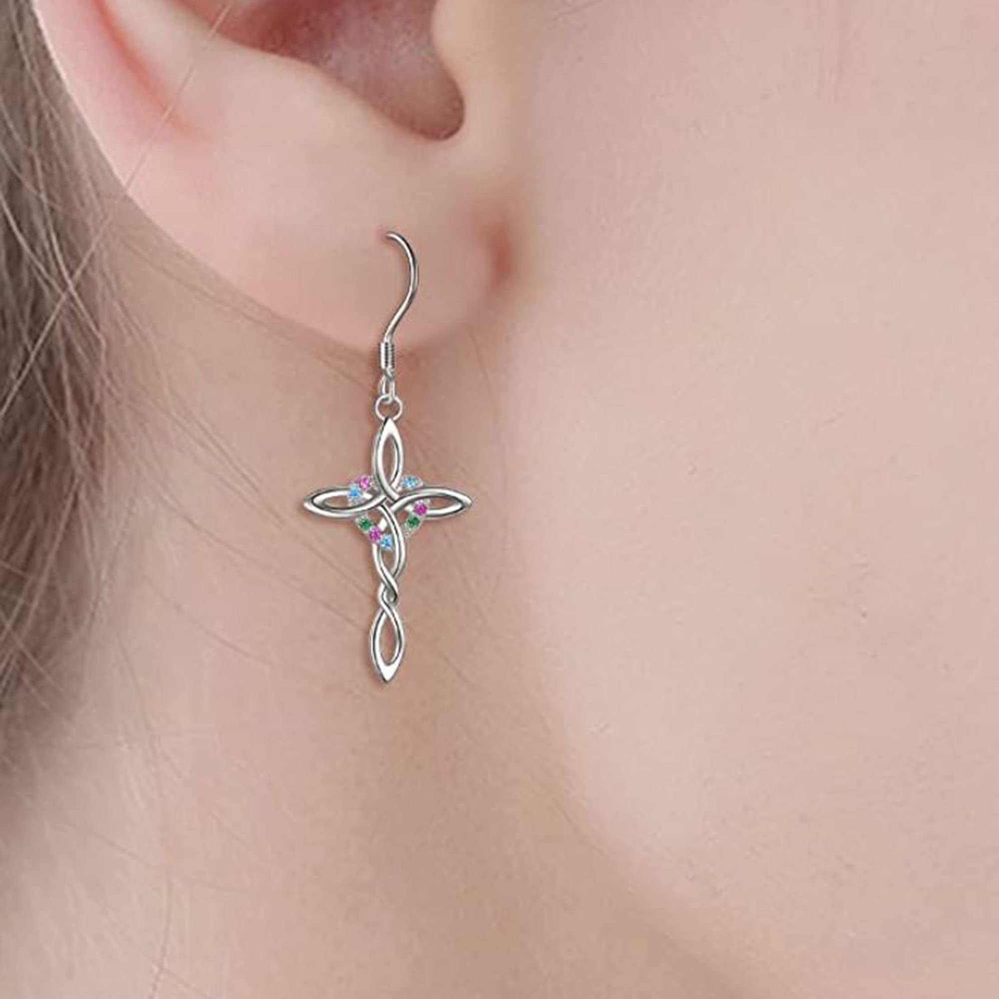 0.20 Ct Round Cut Created Multi Stone Diamond Cross Earrings - Sterling Silver Rose Flower Dangle Earrings - Elegant Jewelry Gifts for Women & Teen Girls - Perfect for Weddings, Parties & Everyday Wear