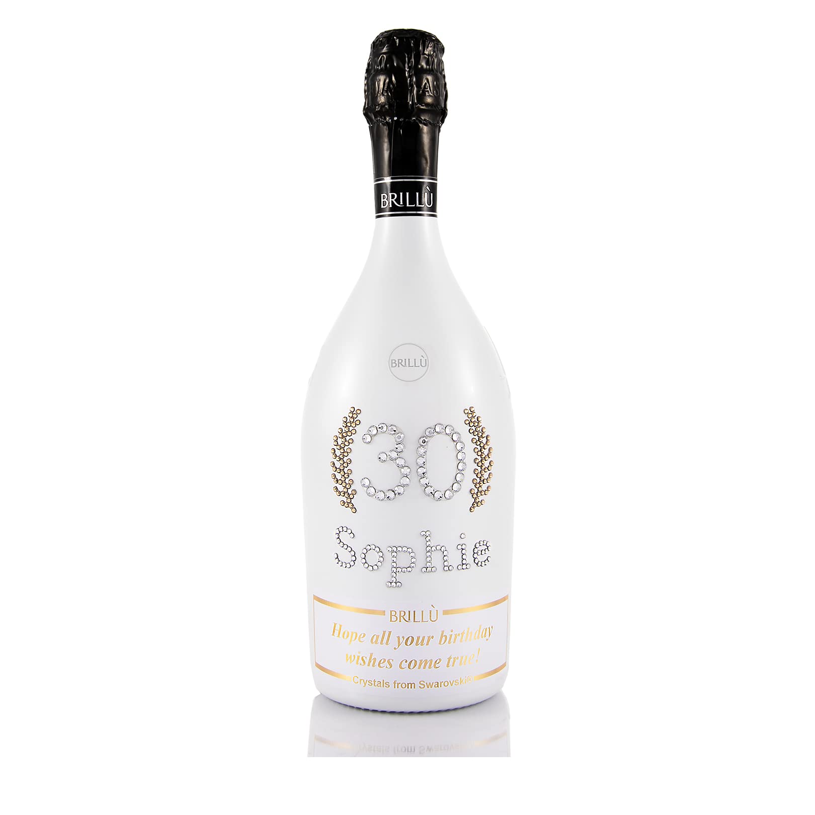 Personalized Birthday Gifts with Name & Age - Brillù Crystal White Italian Sparkling Wine Bottle (0.75L) - Elegant Anniversary, Wedding & Celebration Gift Idea for Special Occasions