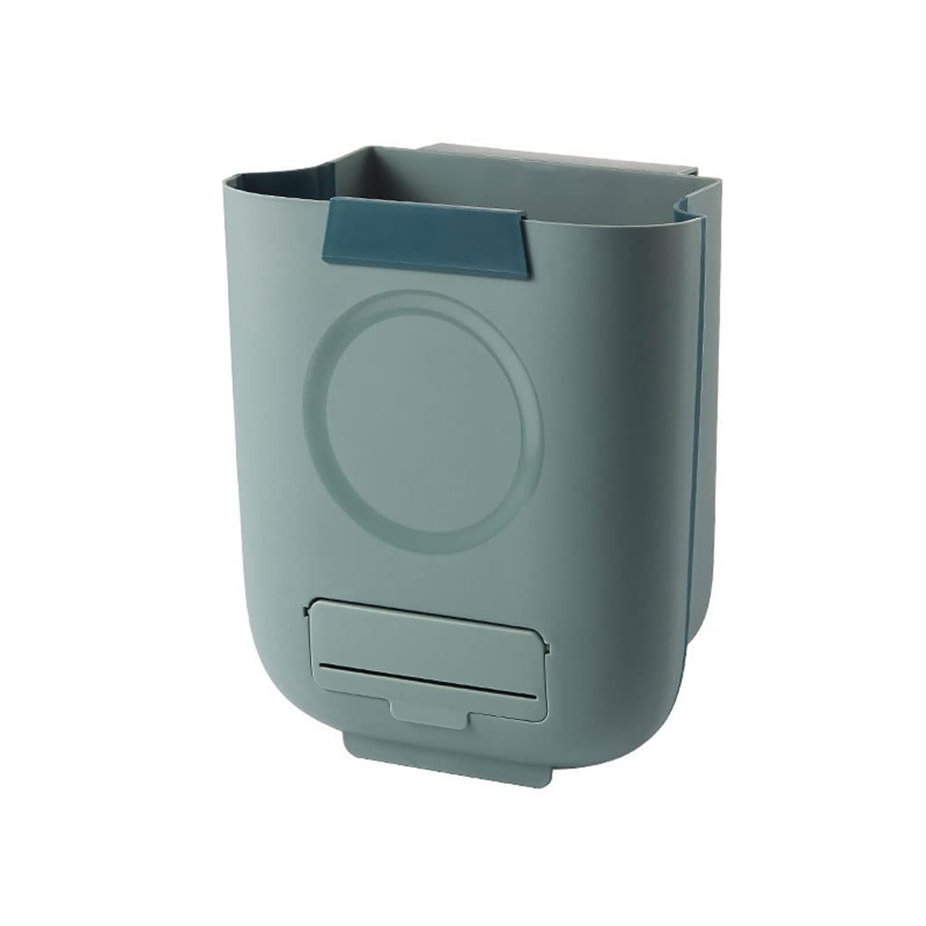 13L Foldable Hanging Trash Can with Scraper - Space Saving Wall Mount Kitchen Waste Bin for Cabinet Door - Green (24 x 14.5 x 27cm) - Perfect for Small Kitchens, RVs, Dorm Rooms & Under Sink Storage