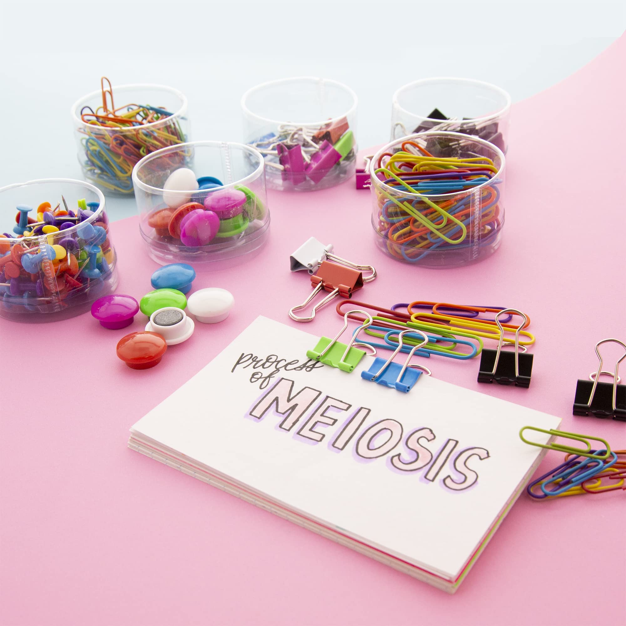 BAZIC 269-Piece Office & School Supplies Set - Push Pins, Binder Clips, Magnetic Buttons, Large & Small Paper Clips (6 Styles, 12-Pack) - Perfect for Classroom, Home Office & Organization